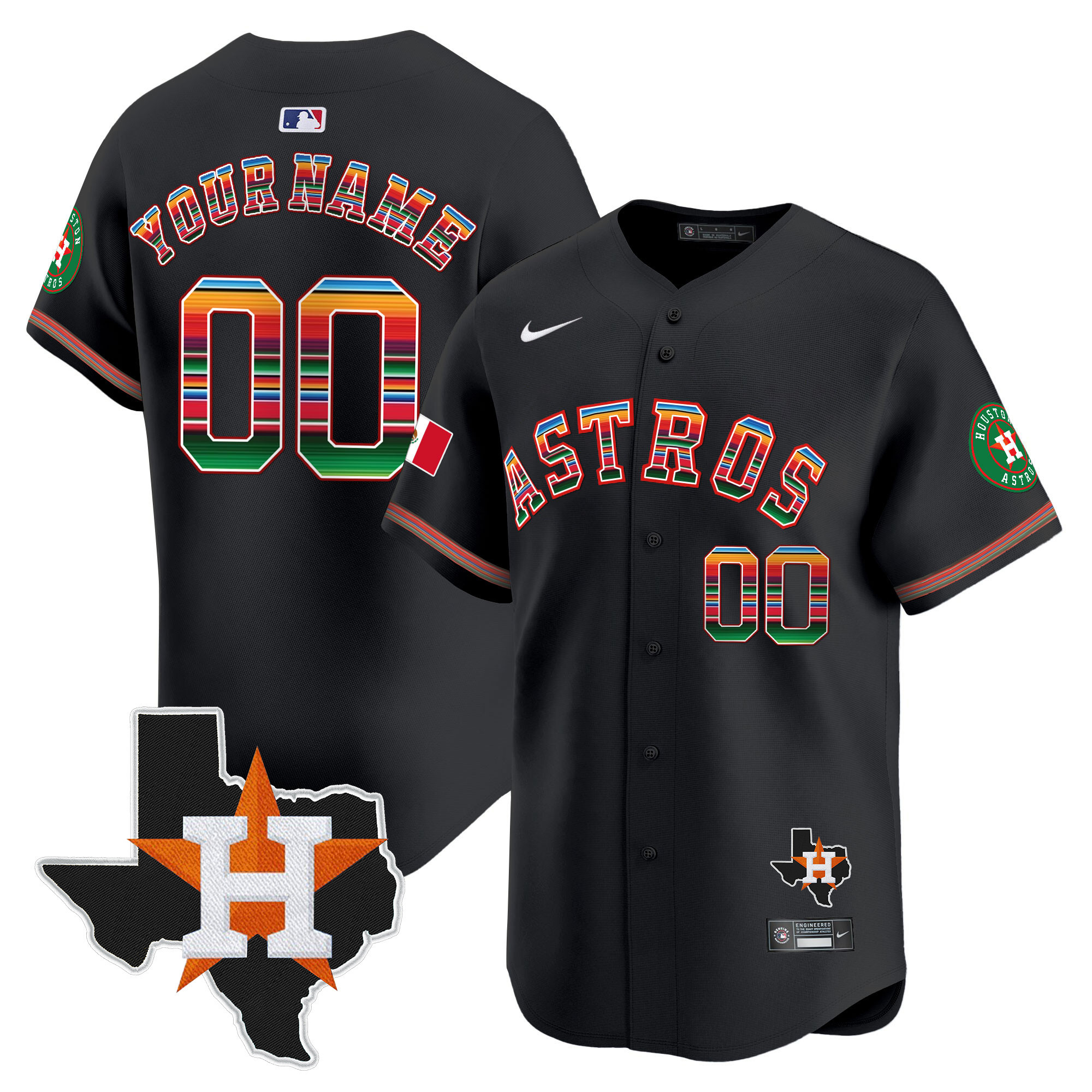 Houston Astros Mexico Texas Patch Vapor Premier Limited Custom Black Jersey - All Stitched