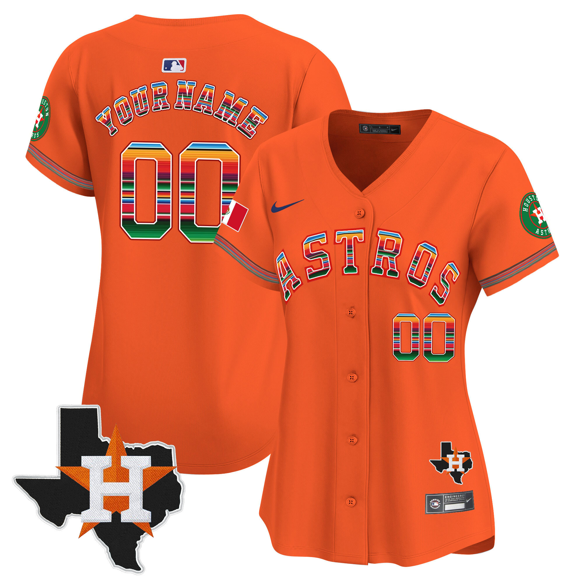 Houston Astros Mexico Texas Patch Vapor Premier Limited Custom Orange Jersey - All Stitched