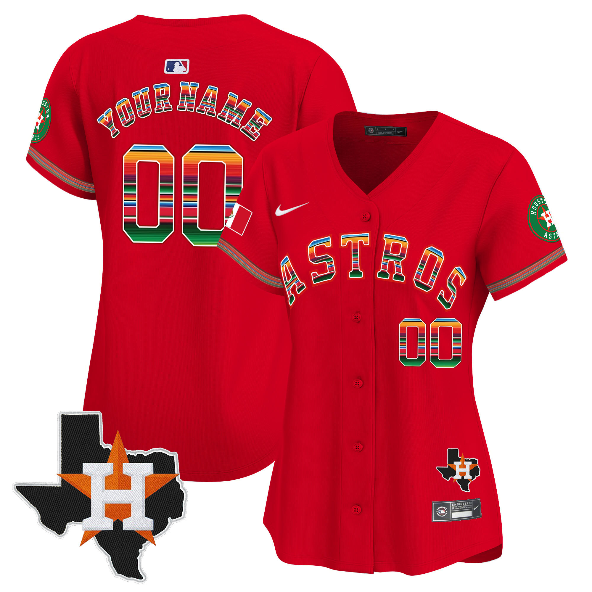 Houston Astros Mexico Texas Patch Vapor Premier Limited Custom Red Jersey - All Stitched