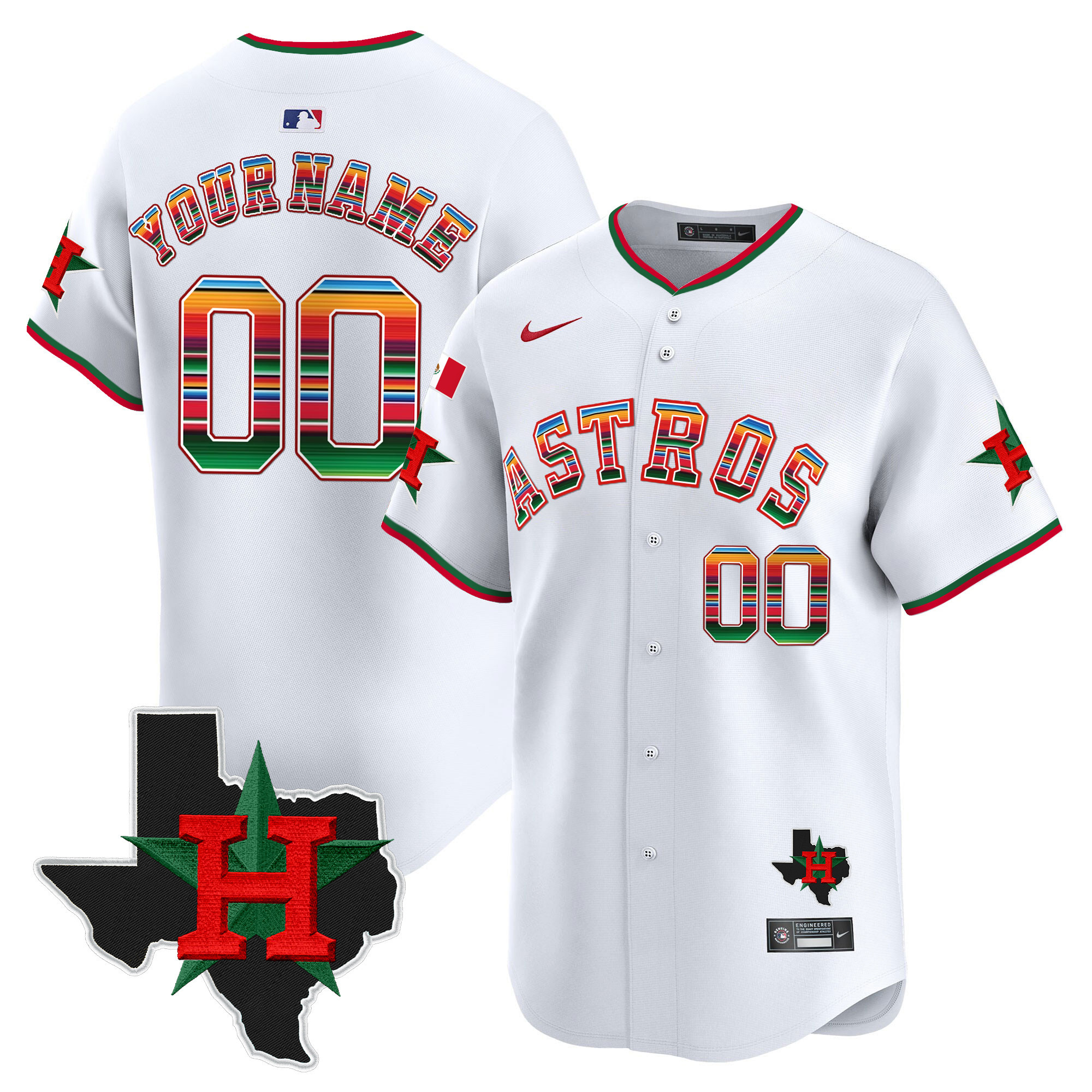 Houston Astros Mexico Texas Patch Vapor Premier Limited Custom V2 White Jersey - All Stitched