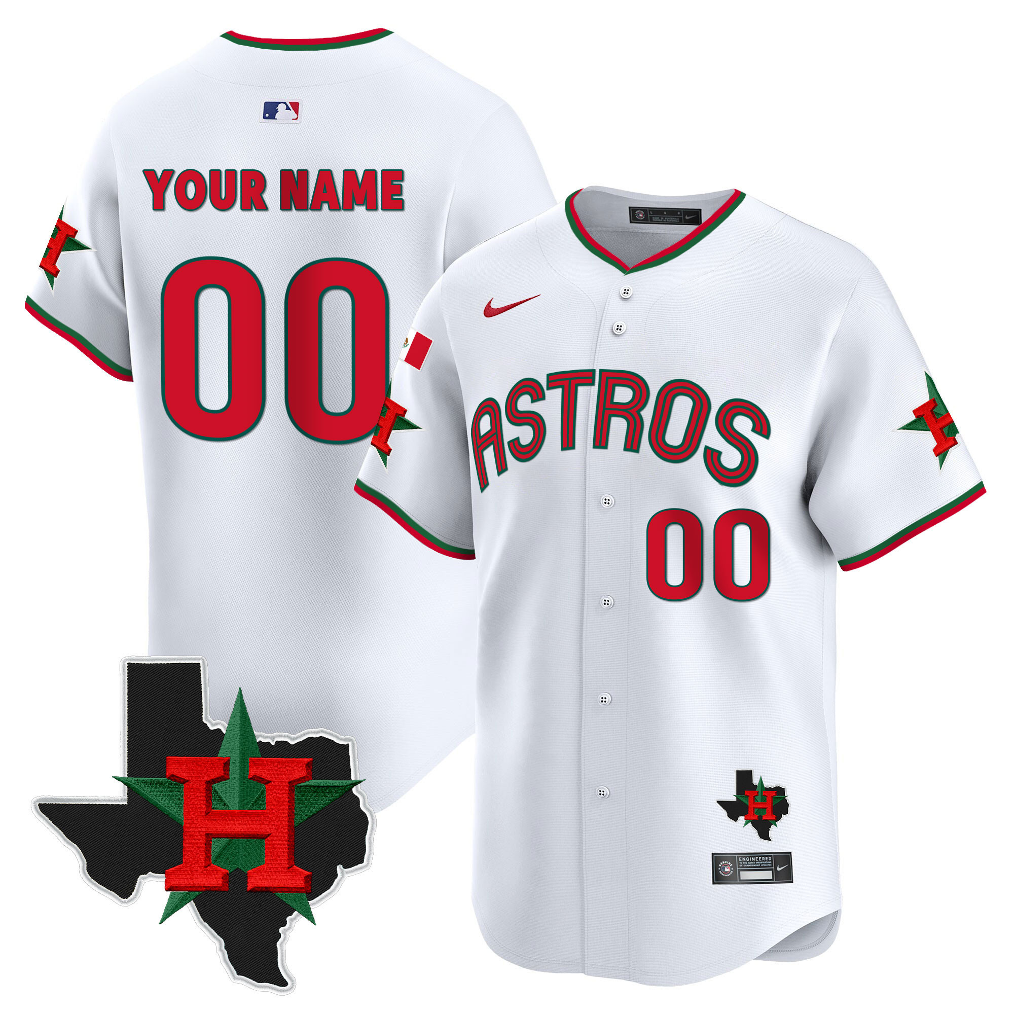 Houston Astros Mexico Texas Patch Vapor Premier Limited Custom V3 White Jersey - All Stitched