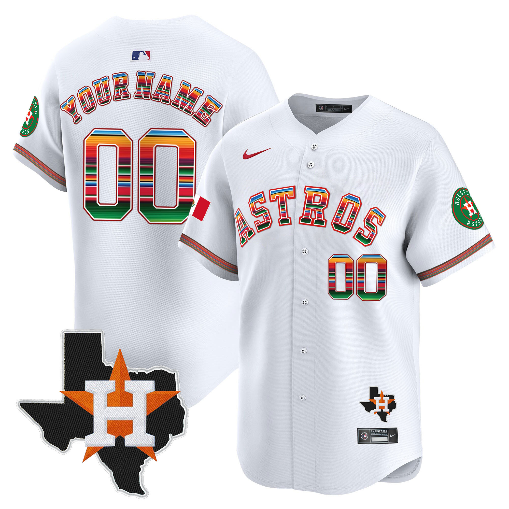 Houston Astros Mexico Texas Patch Vapor Premier Limited Custom White Jersey - All Stitched