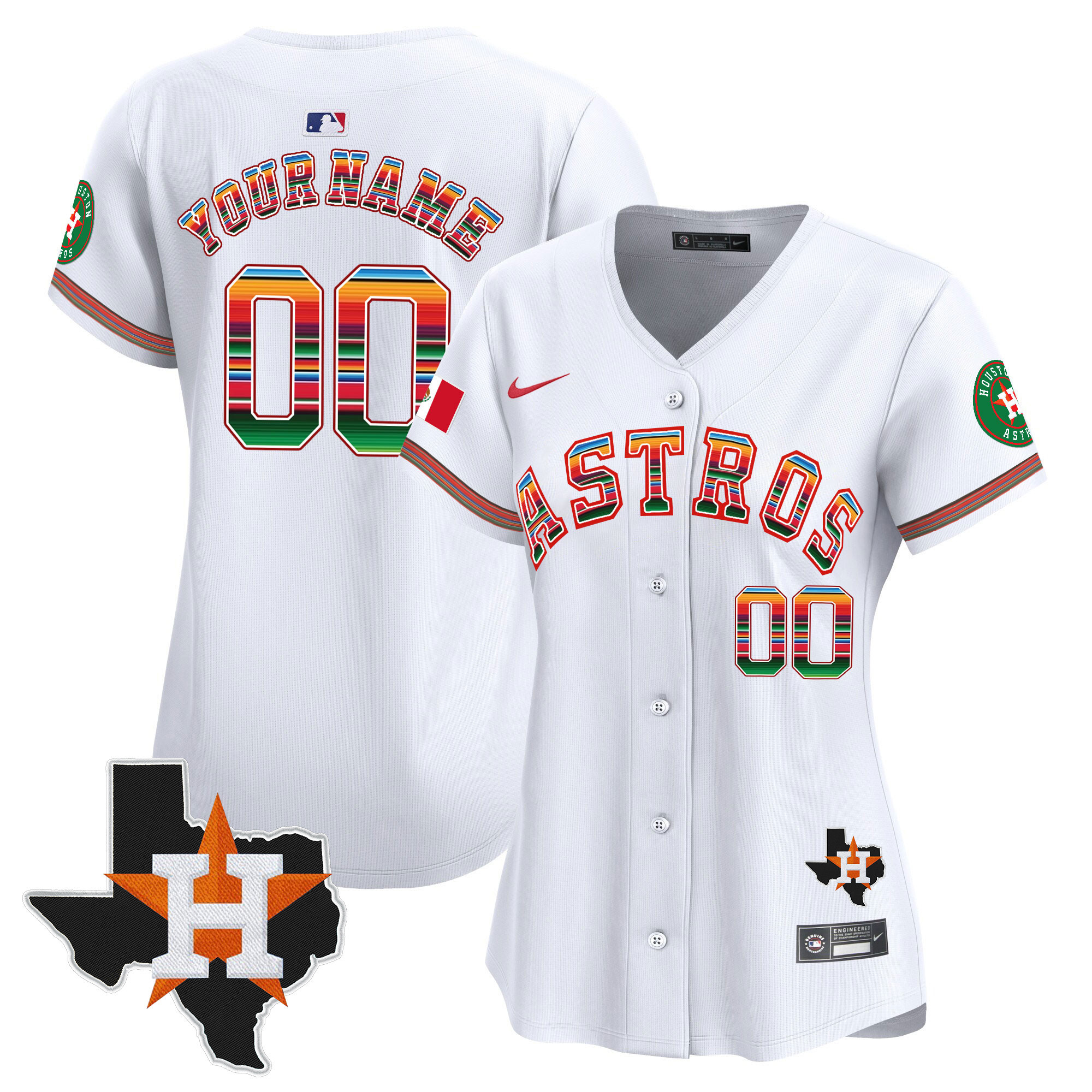 Houston Astros Mexico Texas Patch Vapor Premier Limited Custom White Jersey - All Stitched