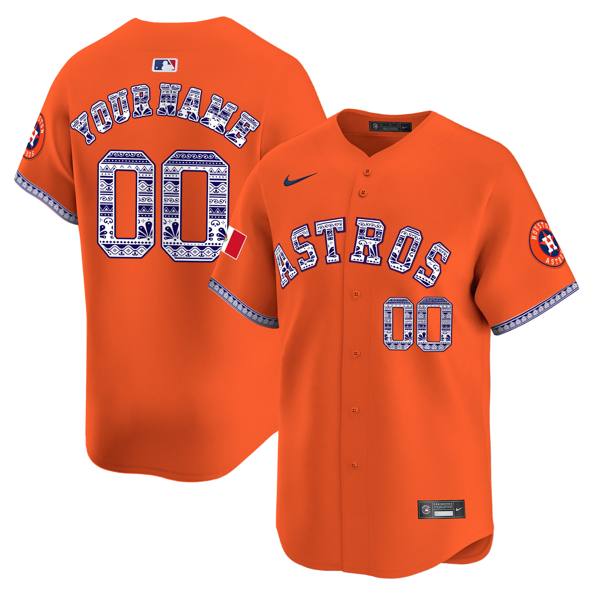 Houston Astros Mexico Vapor Premier Limited Custom V2 Orange Jersey - All Stitched