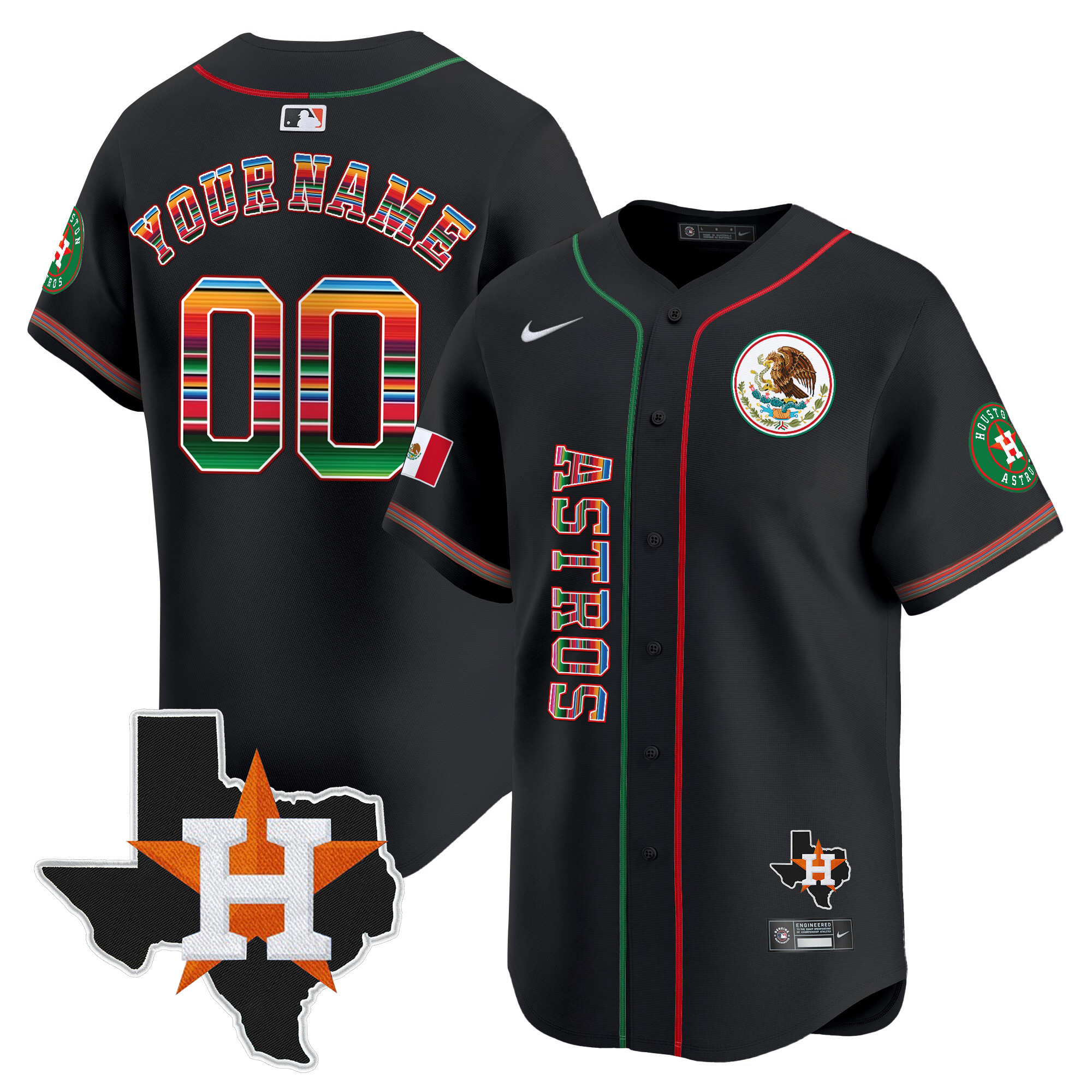 Houston Astros Mexico Vapor Premier Limited Custom V4 Black Jersey - All Stitched