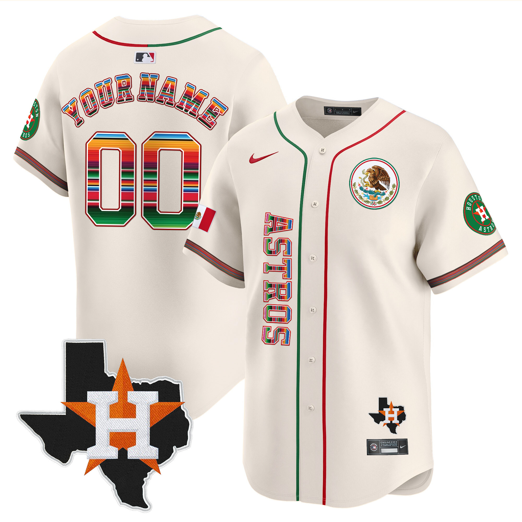 Houston Astros Mexico Vapor Premier Limited Custom V4 Cream Jersey - All Stitched