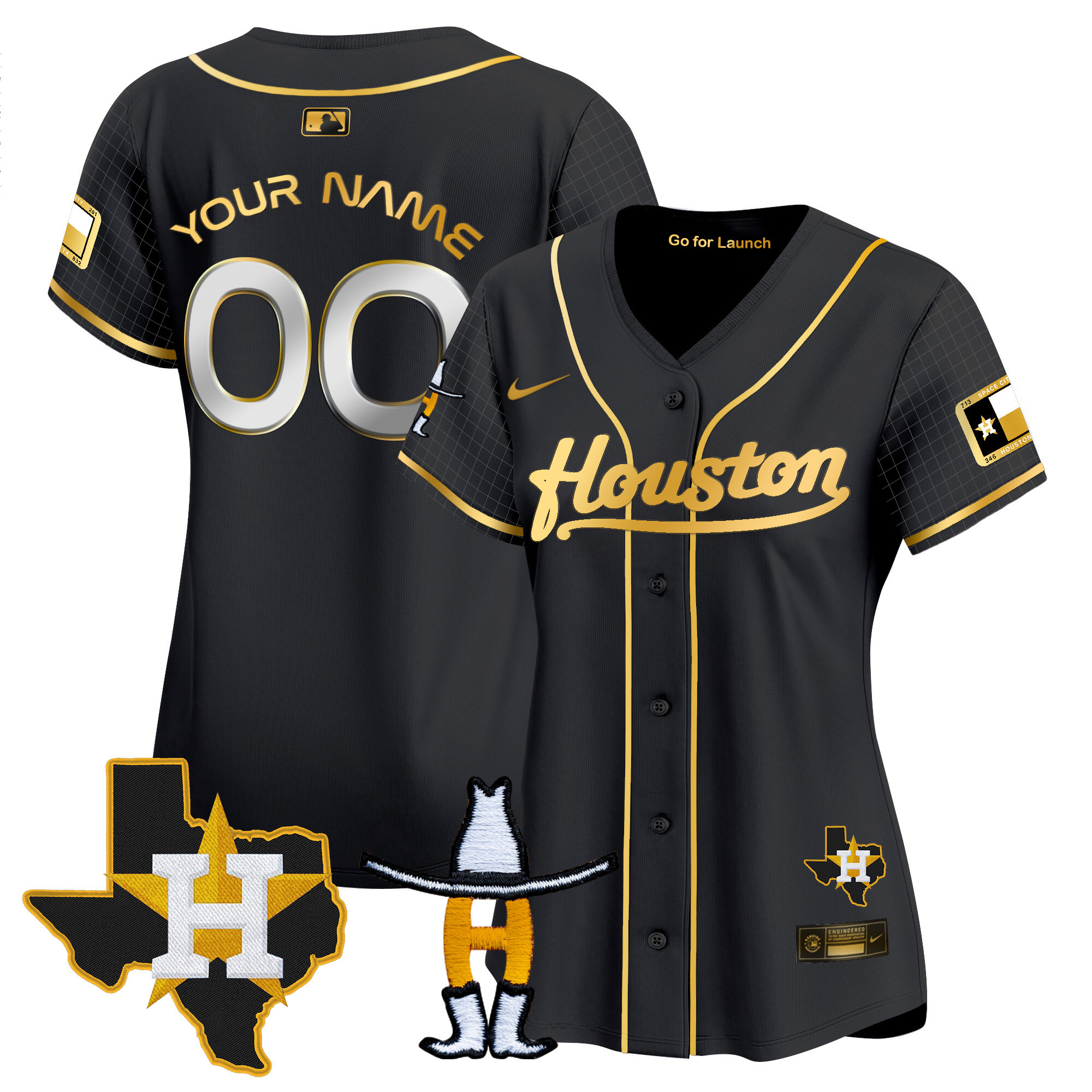 Houston Astros Space City Houston Rodeo Patch Vapor Premier Limited Black Gold Jersey - All Stitched