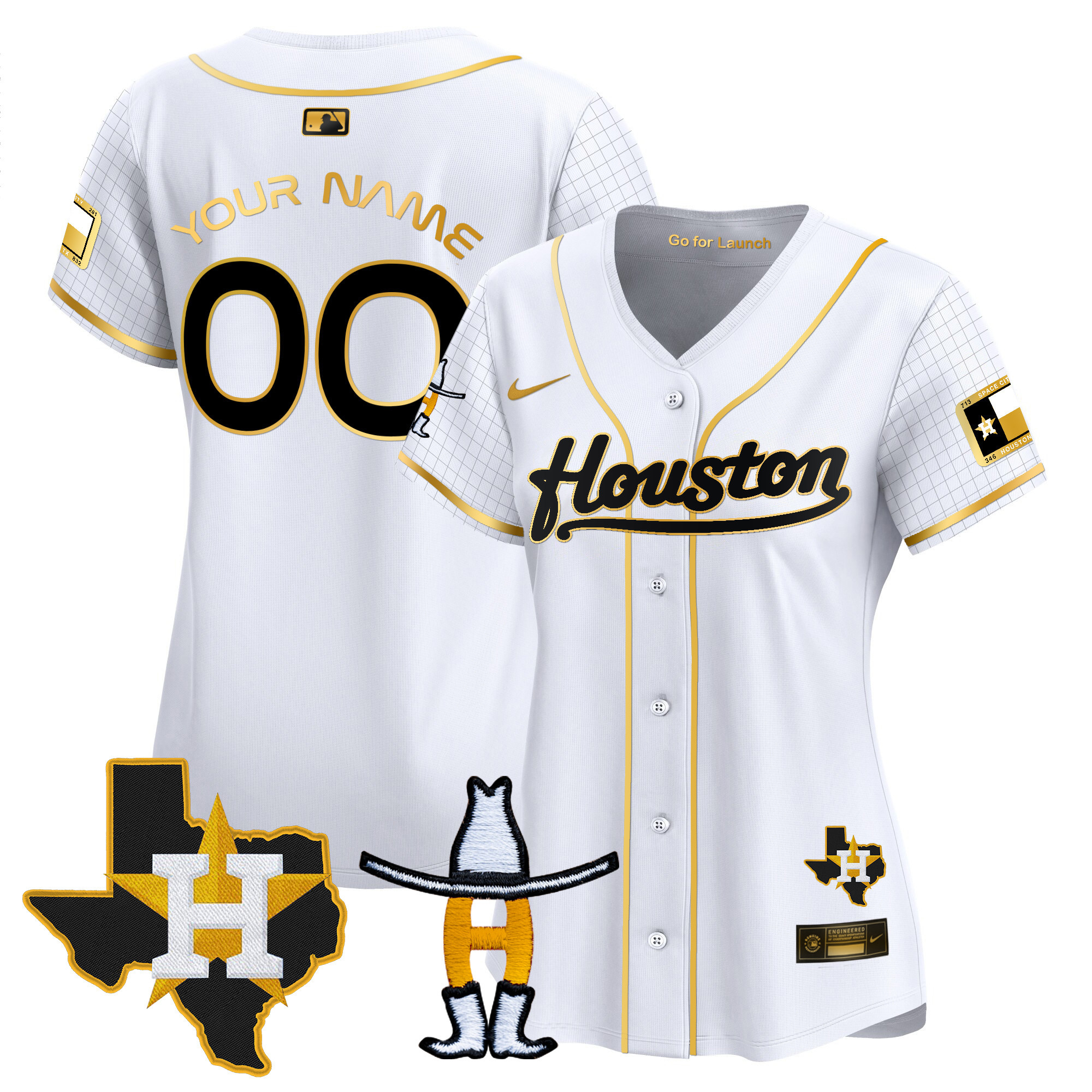Houston Astros Space City Houston Rodeo Patch Vapor Premier Limited White Gold Jersey - All Stitched