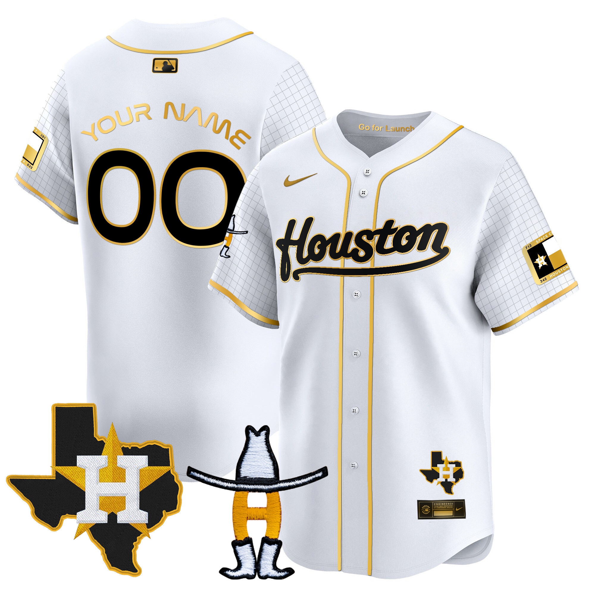 Houston Astros Space City Houston Rodeo Patch Vapor Premier Limited White Gold Jersey - All Stitched