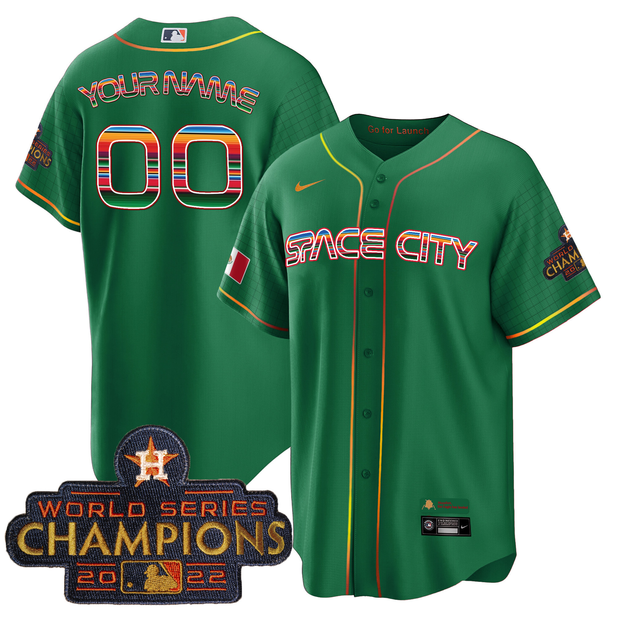Houston Astros Space City Mexico Cool Base Custom Green Jersey - All Stitched