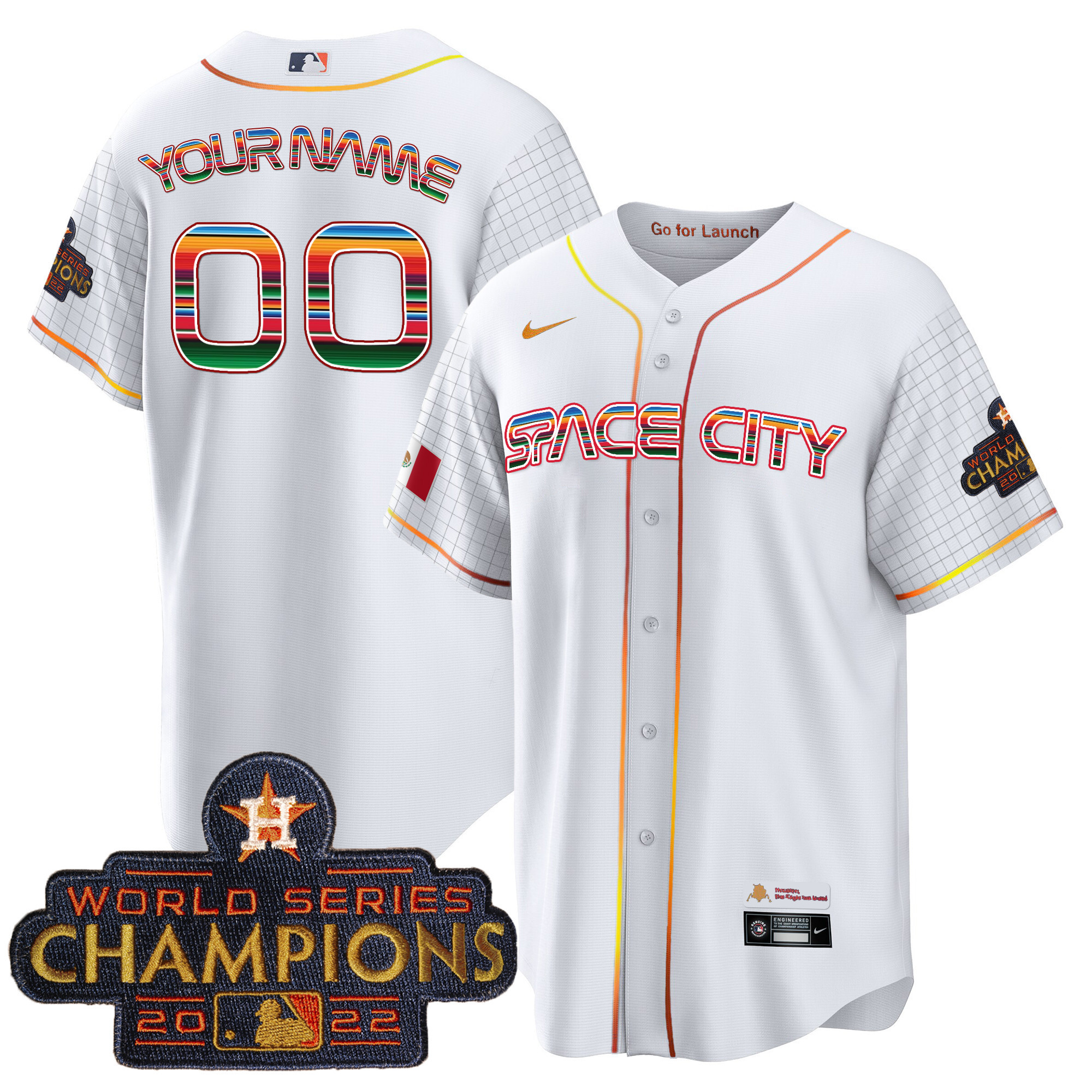 Houston Astros Space City Mexico Cool Base Custom White Jersey - All Stitched