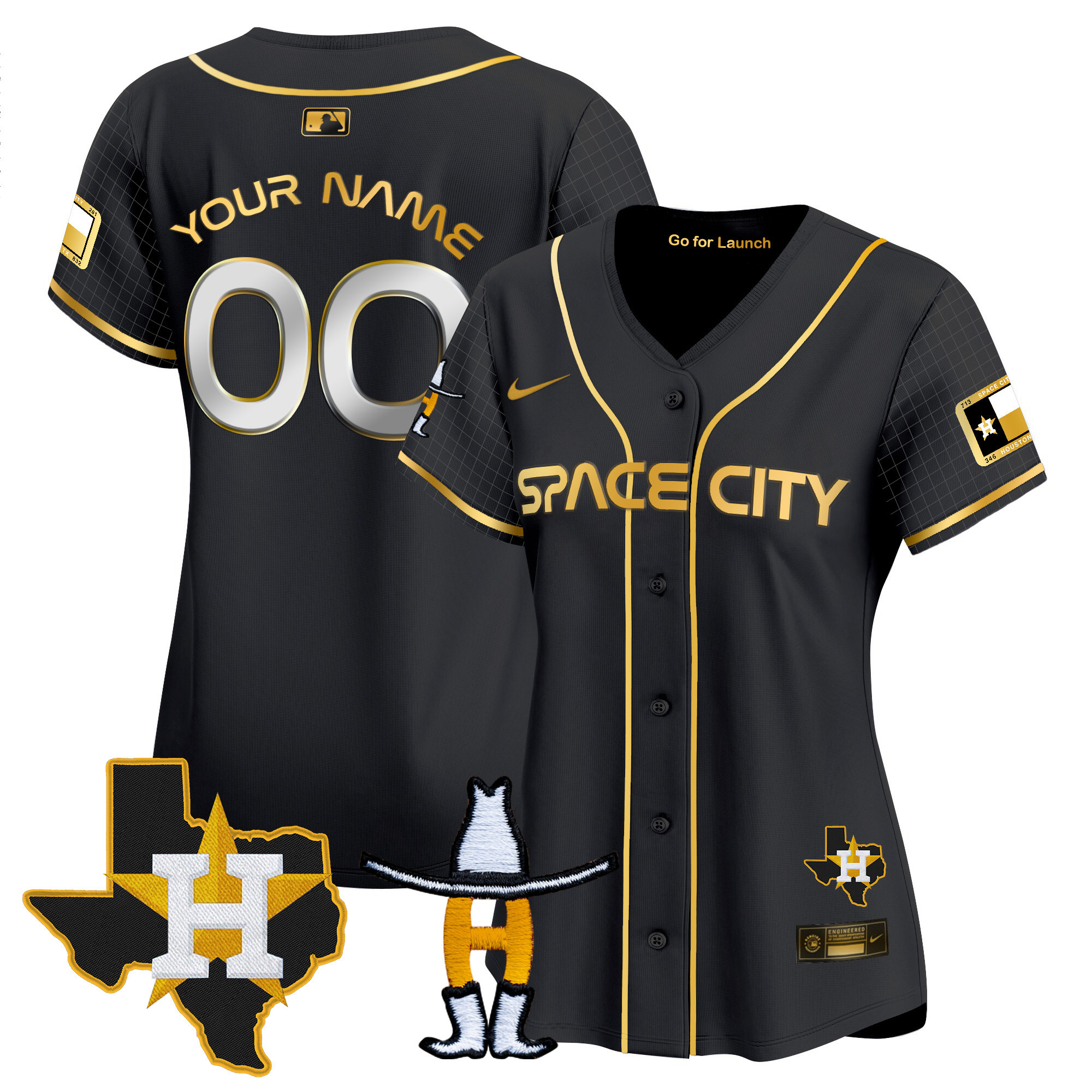 Houston Astros Space City Texas Patch Vapor Premier Limited Custom Black Gold Jersey - All Stitched