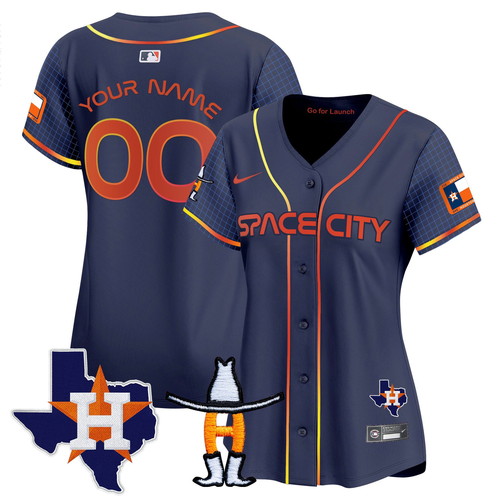 Houston Astros Space City Texas Patch Vapor Premier Limited Custom Navy Jersey - All Stitched