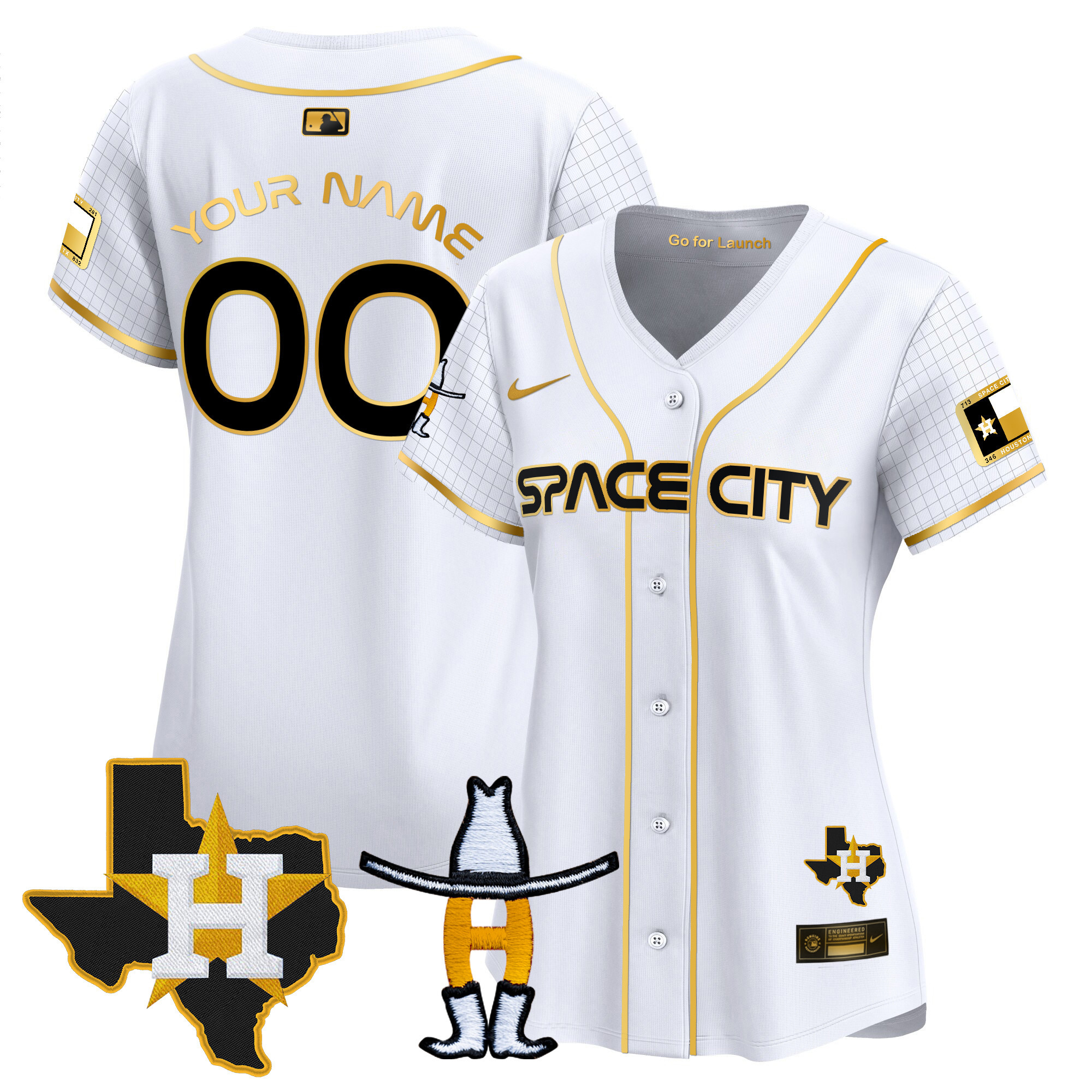 Houston Astros Space City Texas Patch Vapor Premier Limited Custom White Gold Jersey - All Stitched