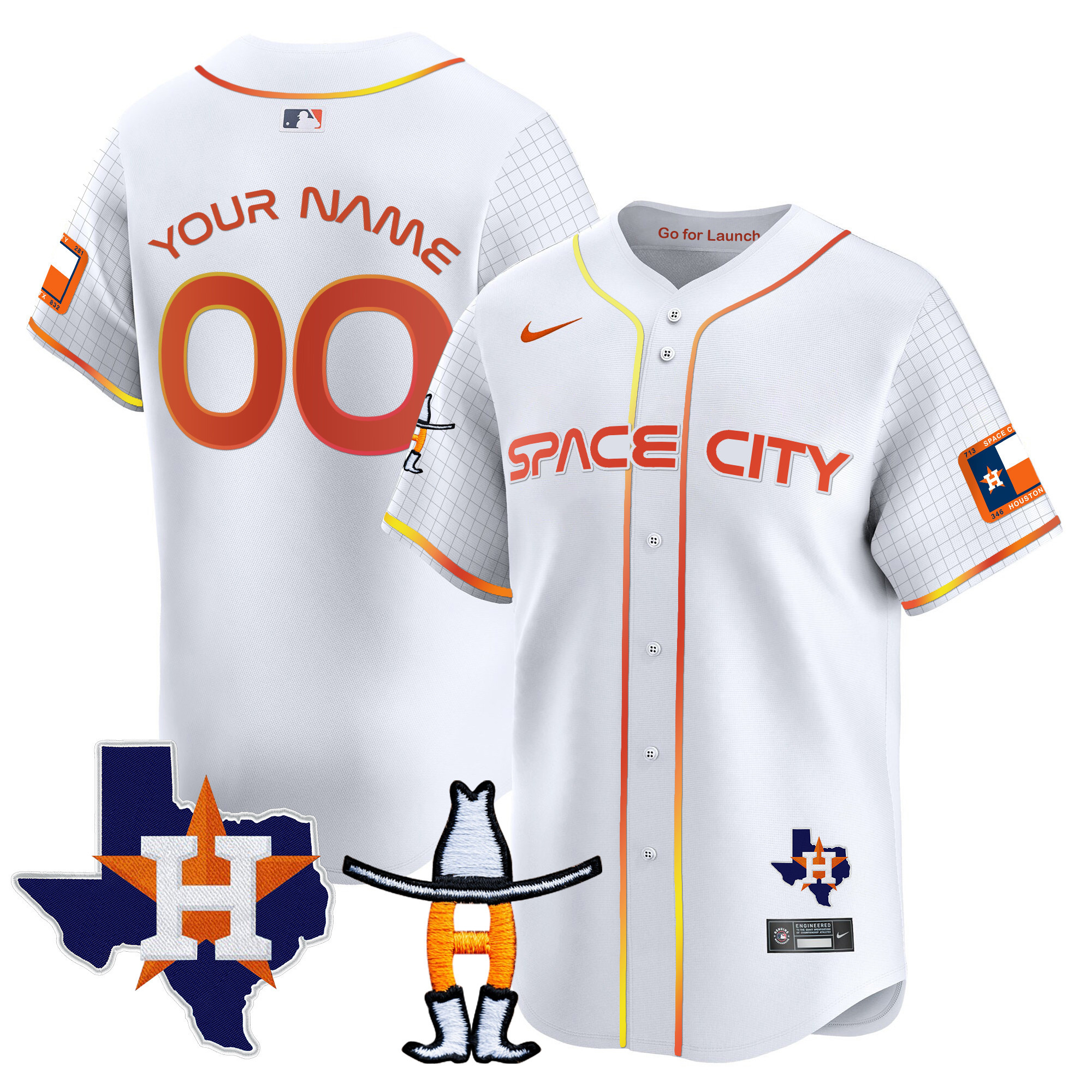 Houston Astros Space City Texas Patch Vapor Premier Limited Custom White Jersey - All Stitched