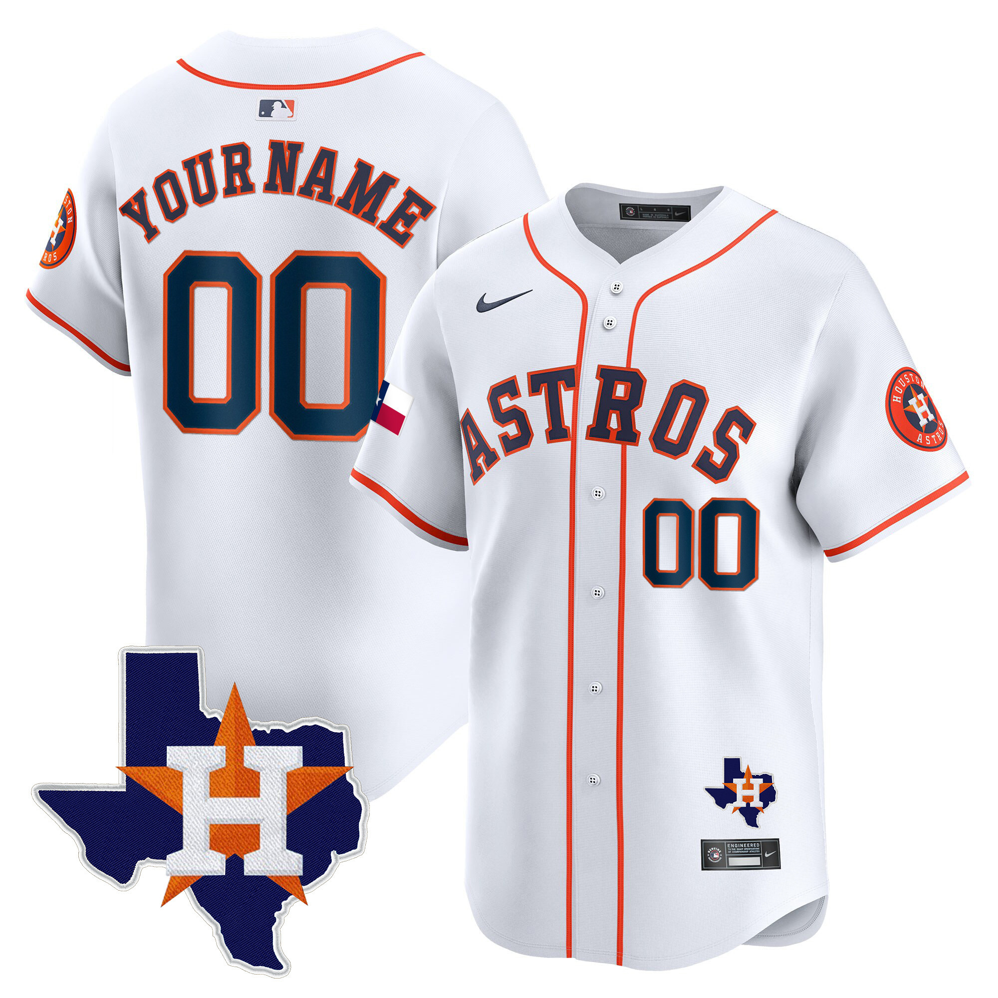Houston Astros Texas Patch Vapor Premier Limited Custom Home Jersey - All Stitched