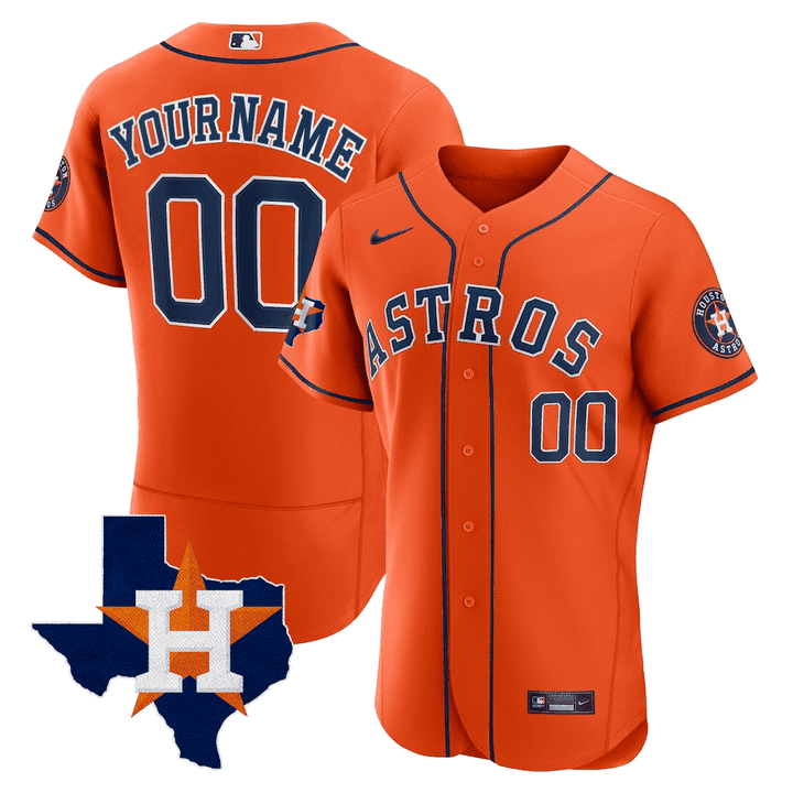 Houston Astros Texas State Patch Custom Orange Men  Jersey - All Stitched