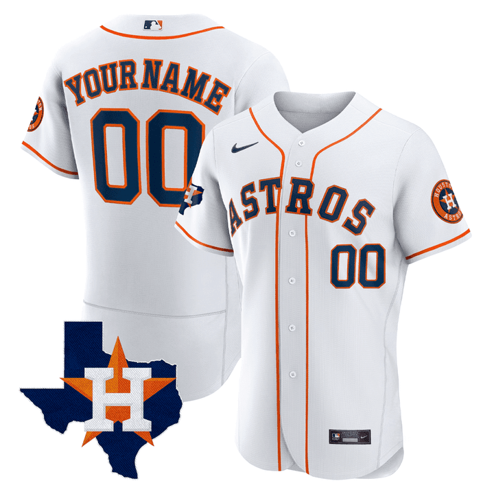 Houston Astros Texas State Patch Custom White Men  Jersey - All Stitched