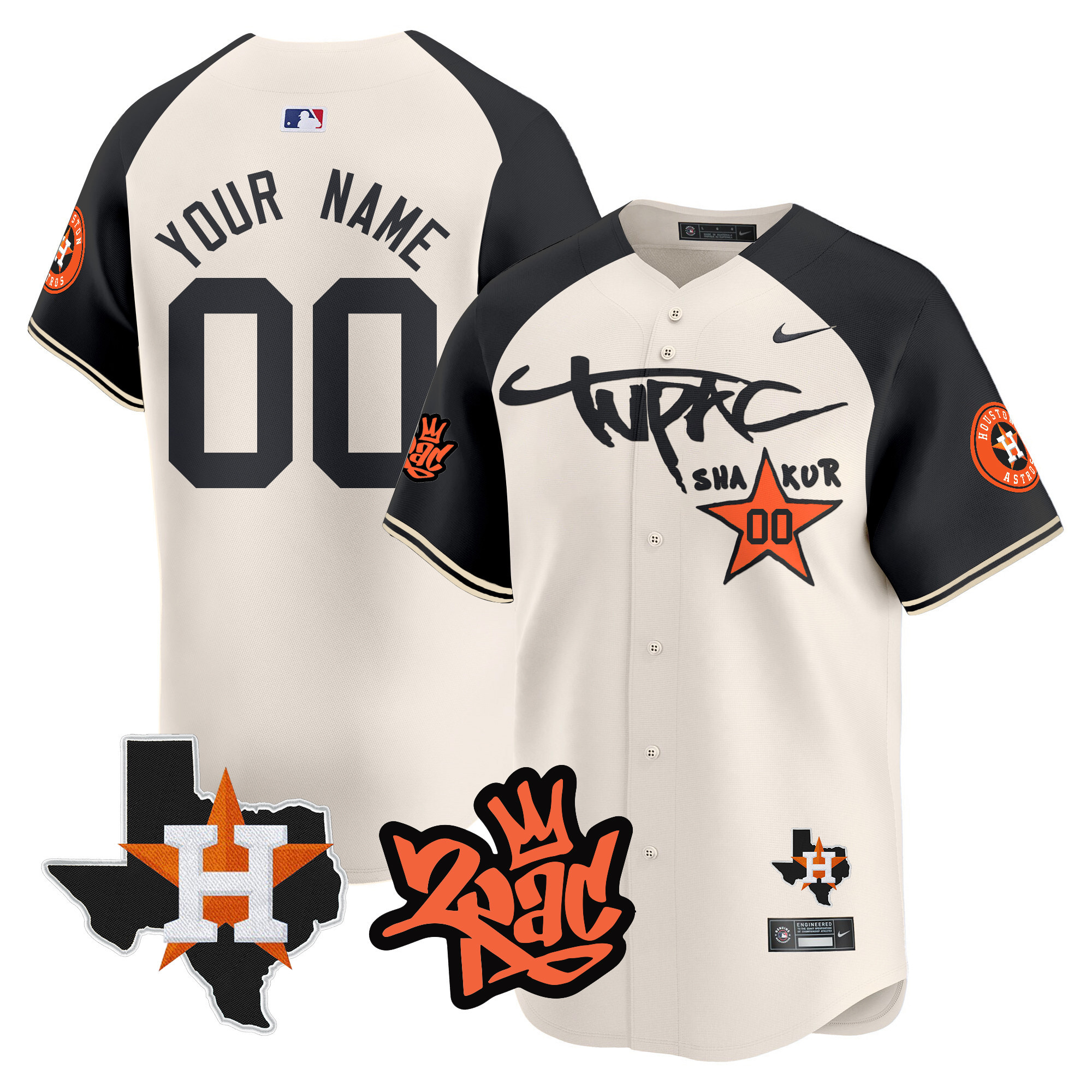 Houston Astros Tupac Shakur Vapor Premier Limited Custom Cream Alternate Jersey - All Stitched