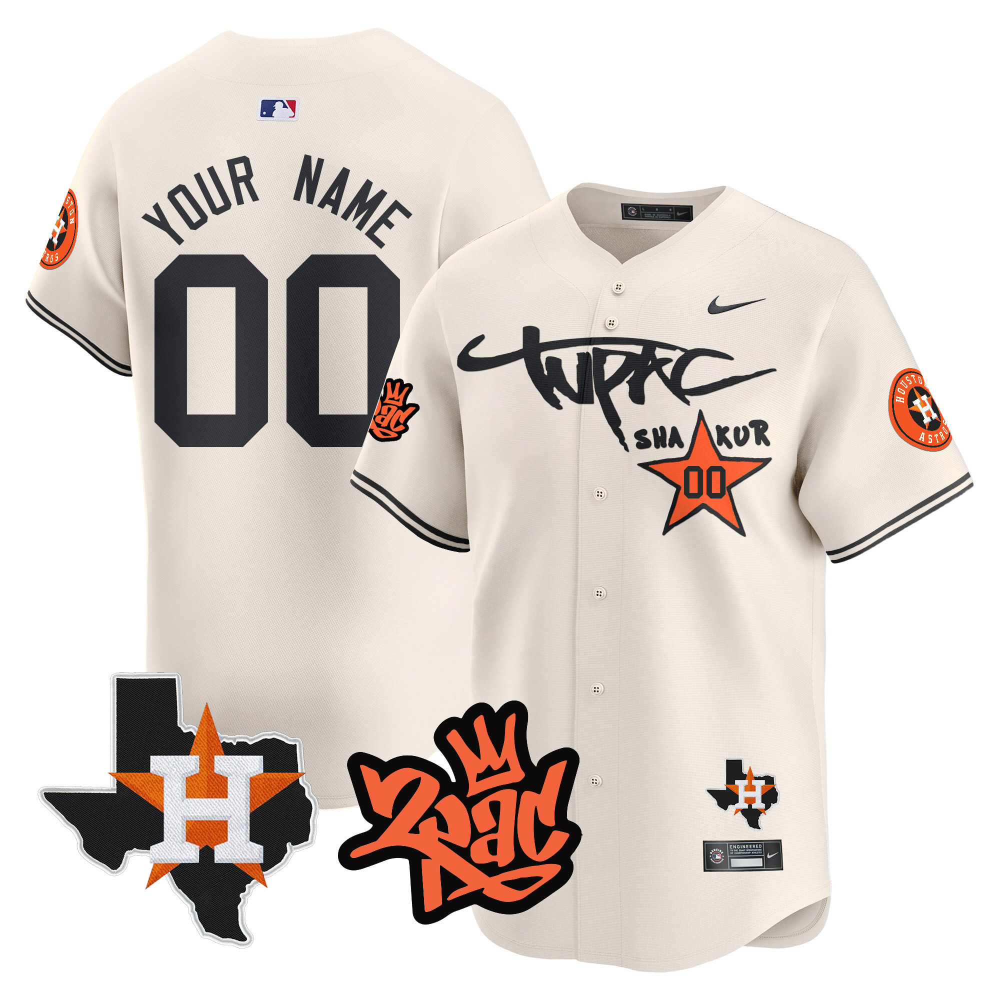 Houston Astros Tupac Shakur Vapor Premier Limited Custom Cream Jersey - All Stitched