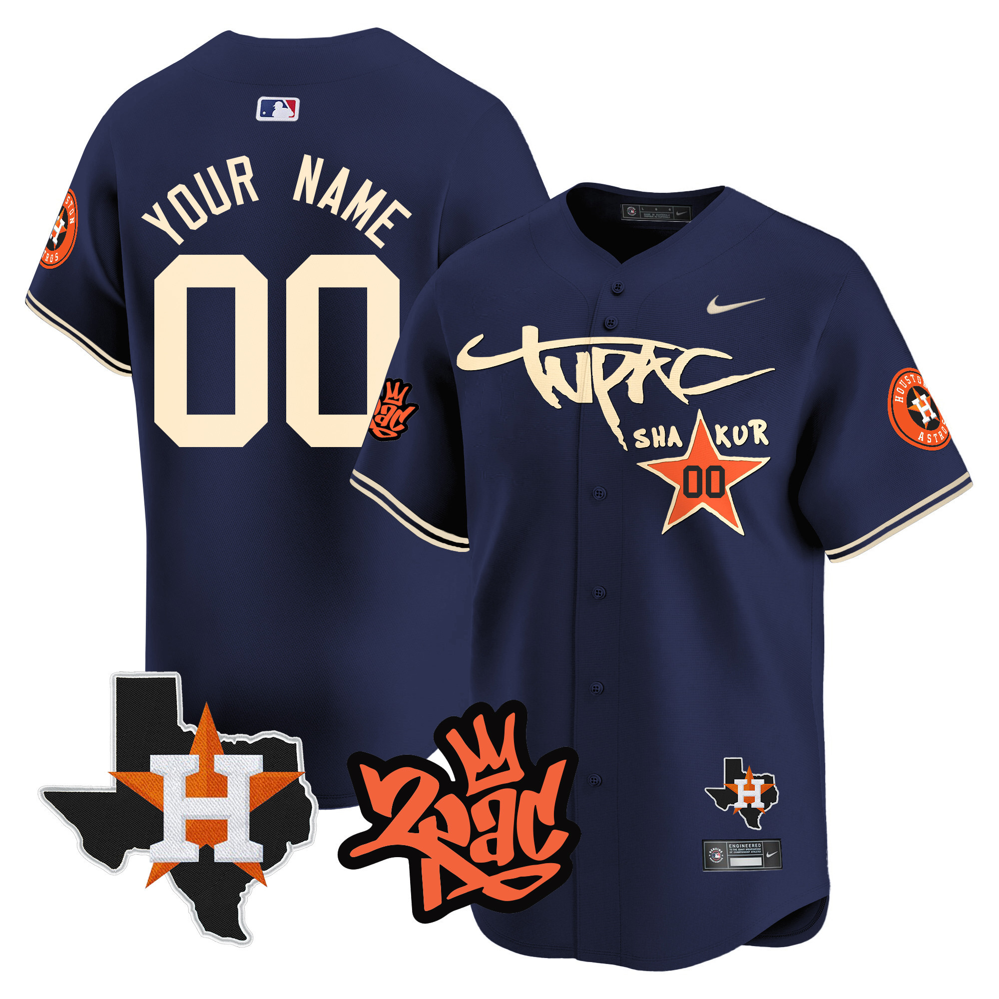 Houston Astros Tupac Shakur Vapor Premier Limited Custom Navy Jersey - All Stitched