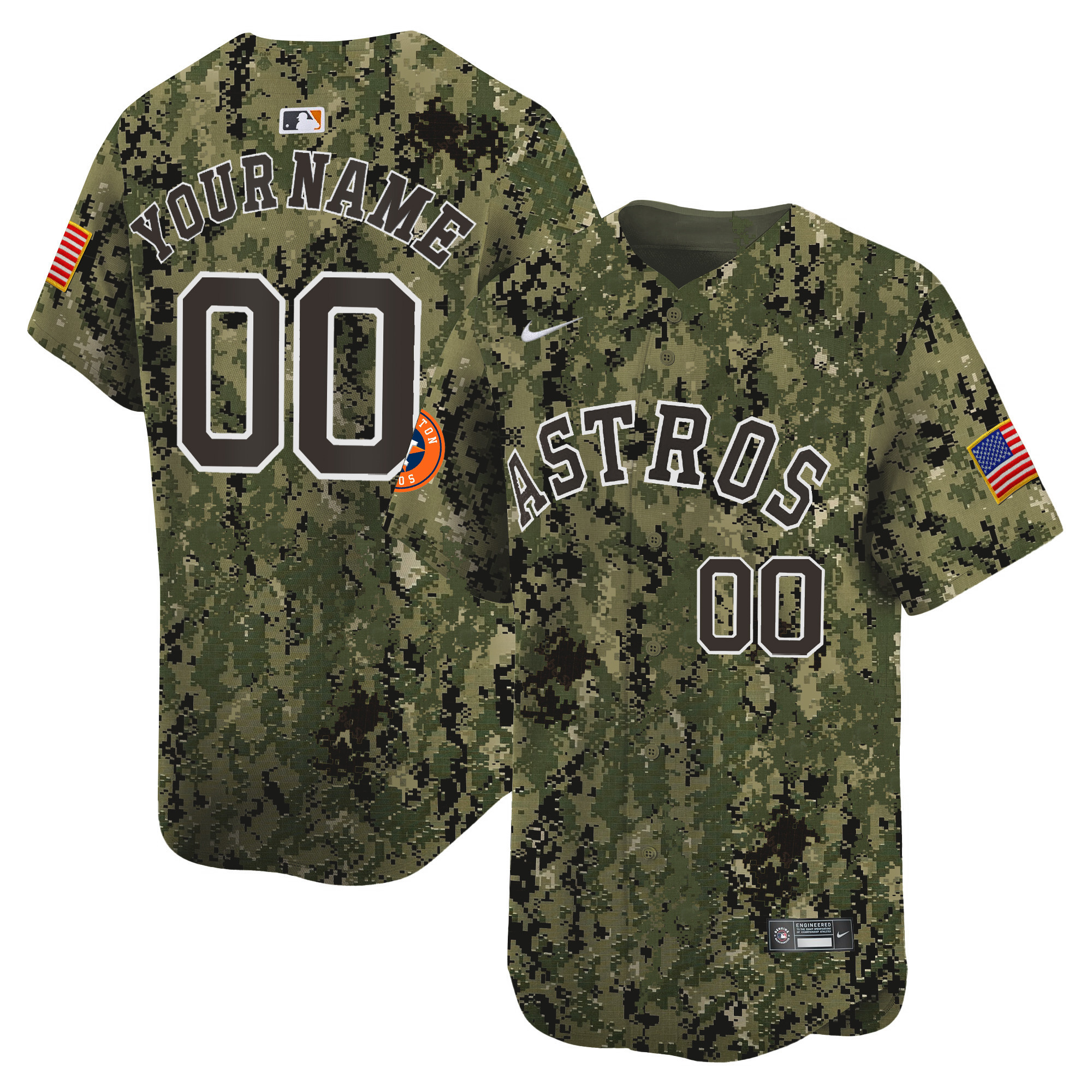 Houston Astros USMC Alternate Vapor Premier Limited Custom Woodland Jersey - All Stitched