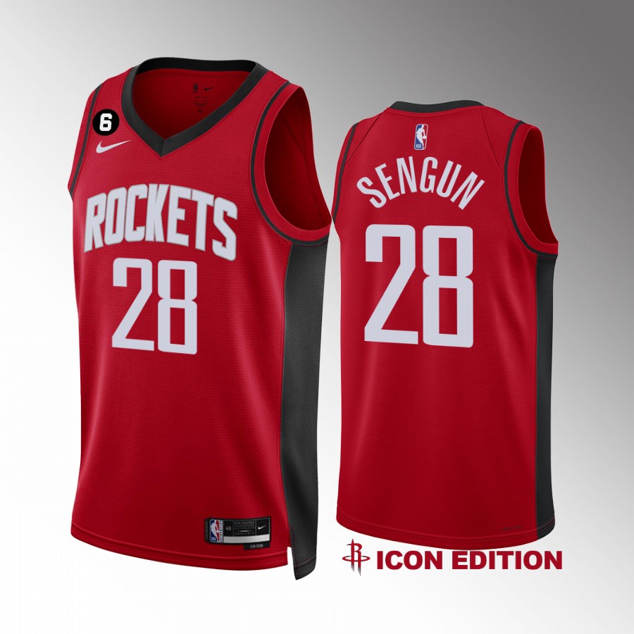 Houston Rockets Alperen Sengun 2022-23 Icon Edition Red #28 Jersey NO.6 Patch