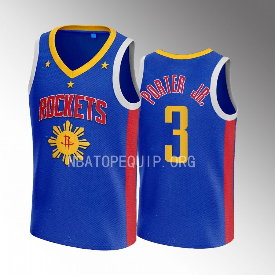 Houston Rockets Filipino Heritage Night Kevin Porter Jr. Royal #3 Jersey 2022