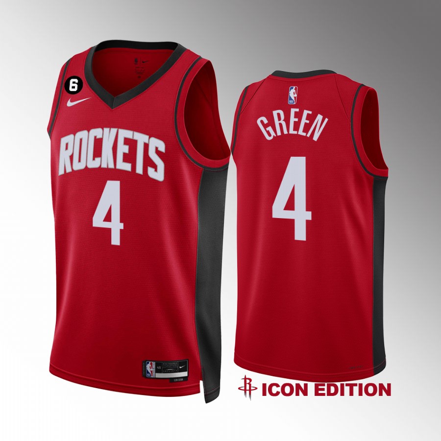 Houston Rockets Jalen Green 2022-23 Icon Edition Red #4 Jersey NO.6 Patch