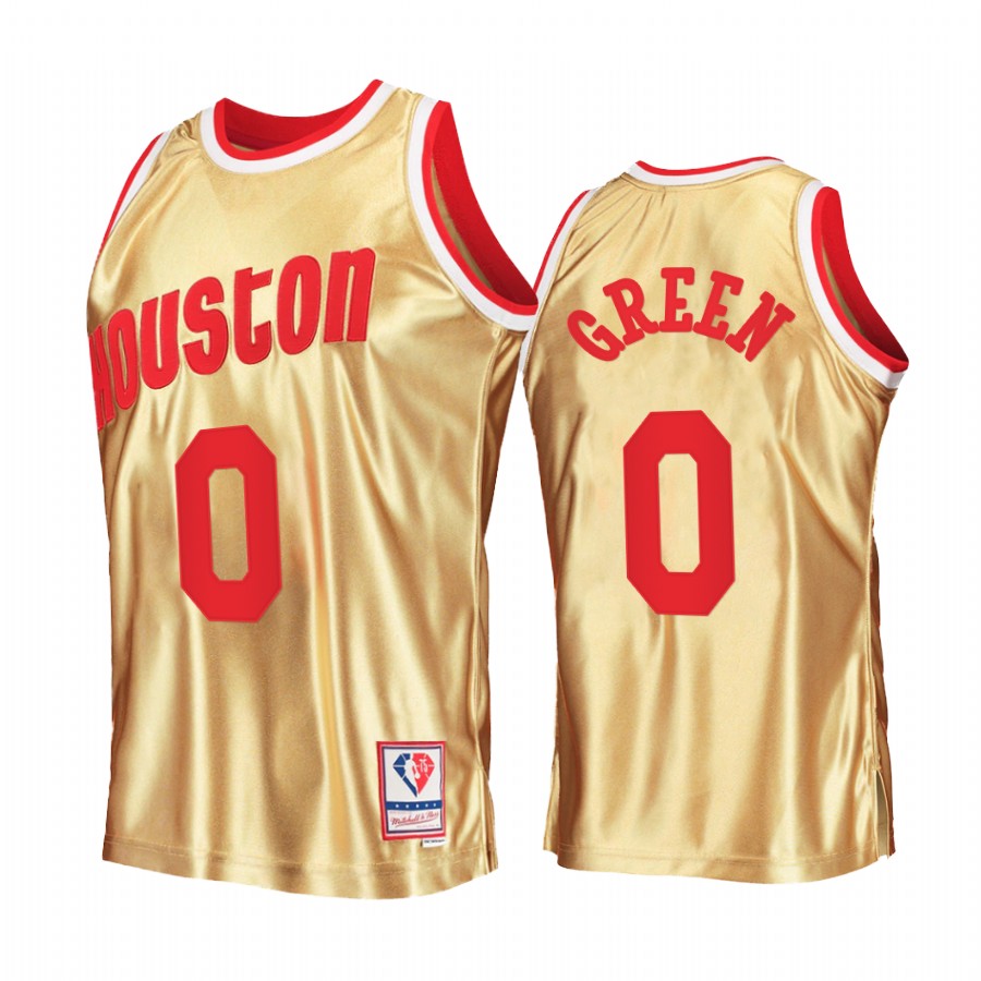 Houston Rockets Jalen Green Gold 75th Anniversary Men Jersey Hardwood Classics