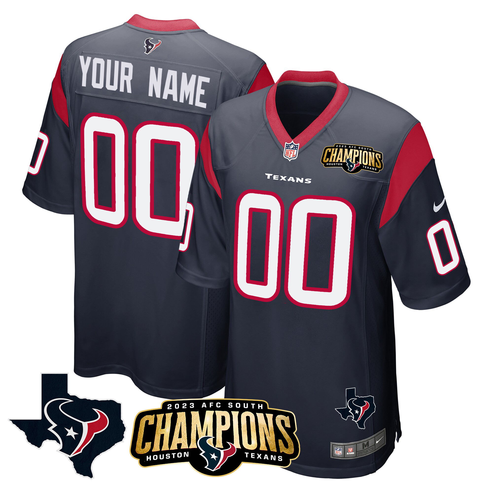 Houston Texans 2023 AFC South Champions Patch Game Custom Navy Jersey - All Stitched 