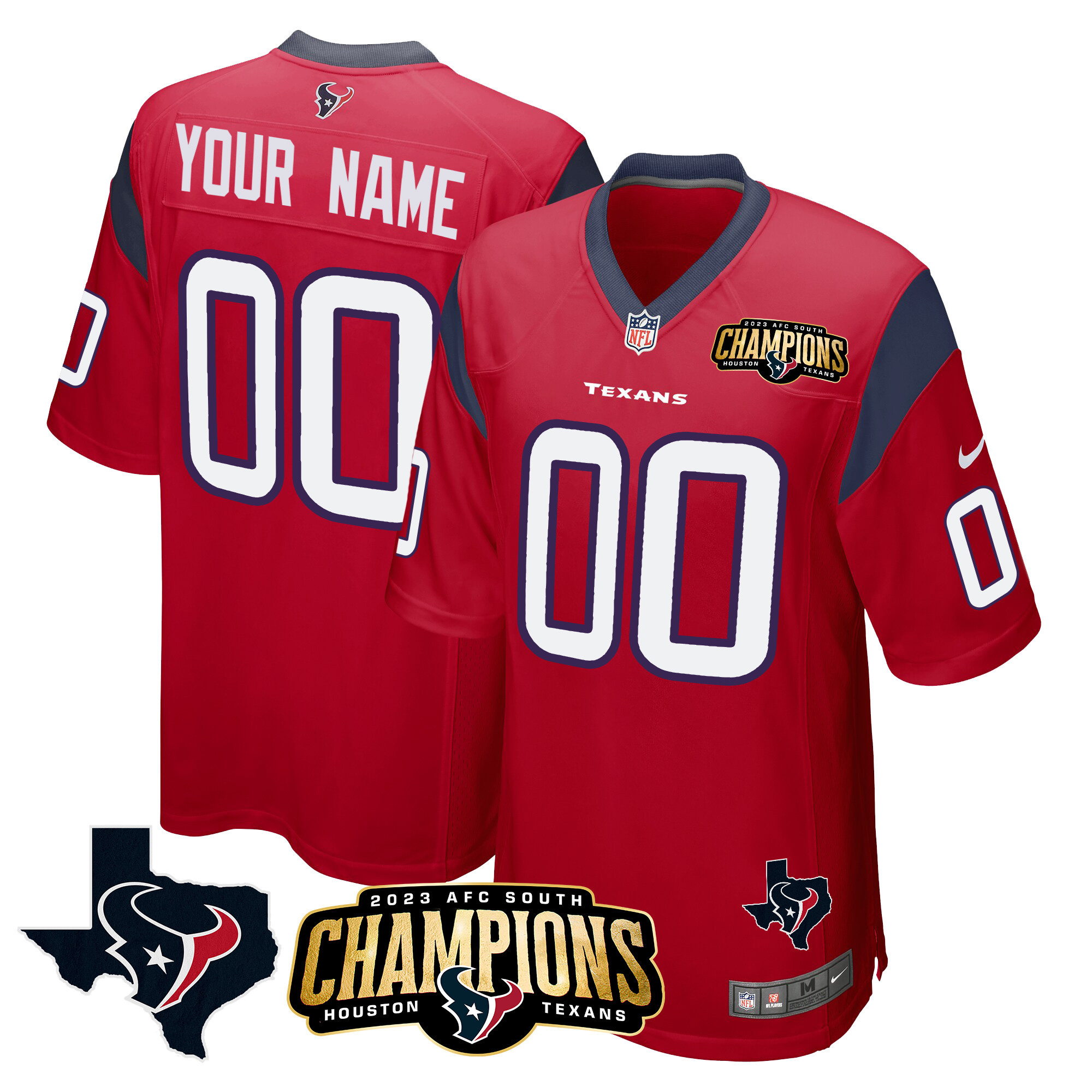 Houston Texans 2023 AFC South Champions Patch Game Custom Red Jersey - All Stitched 