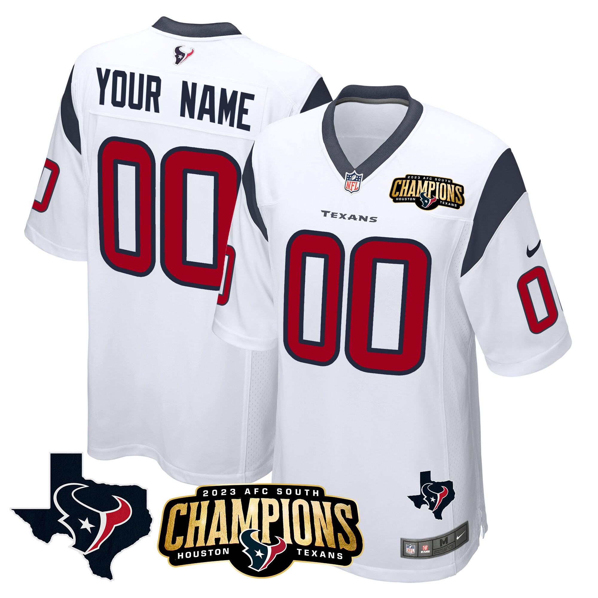 Houston Texans 2023 AFC South Champions Patch Game Custom White Jersey - All Stitched 