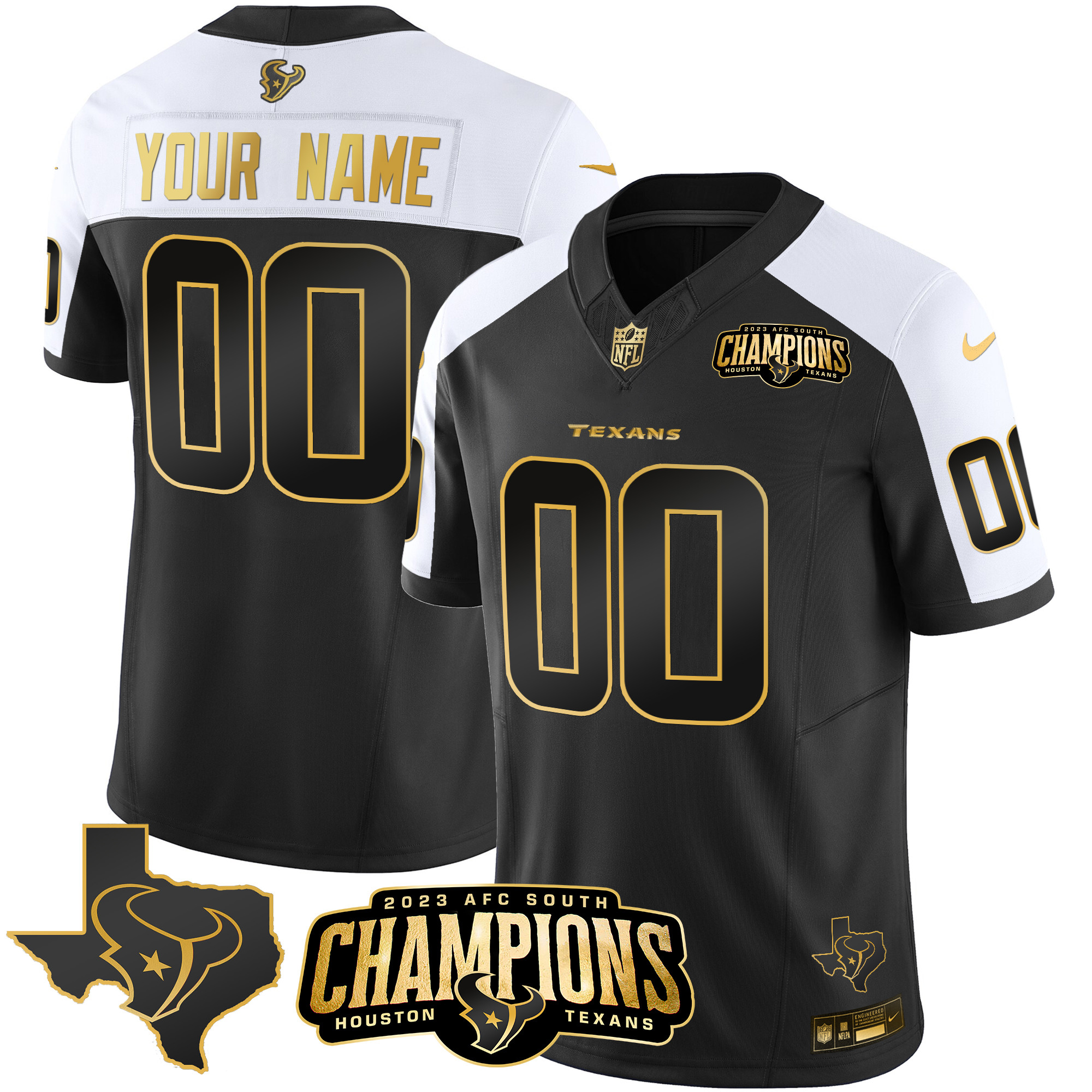 Houston Texans 2023 AFC South Champions Patch Gold Vapor Custom Alternate Gold Jersey - All Stitched 