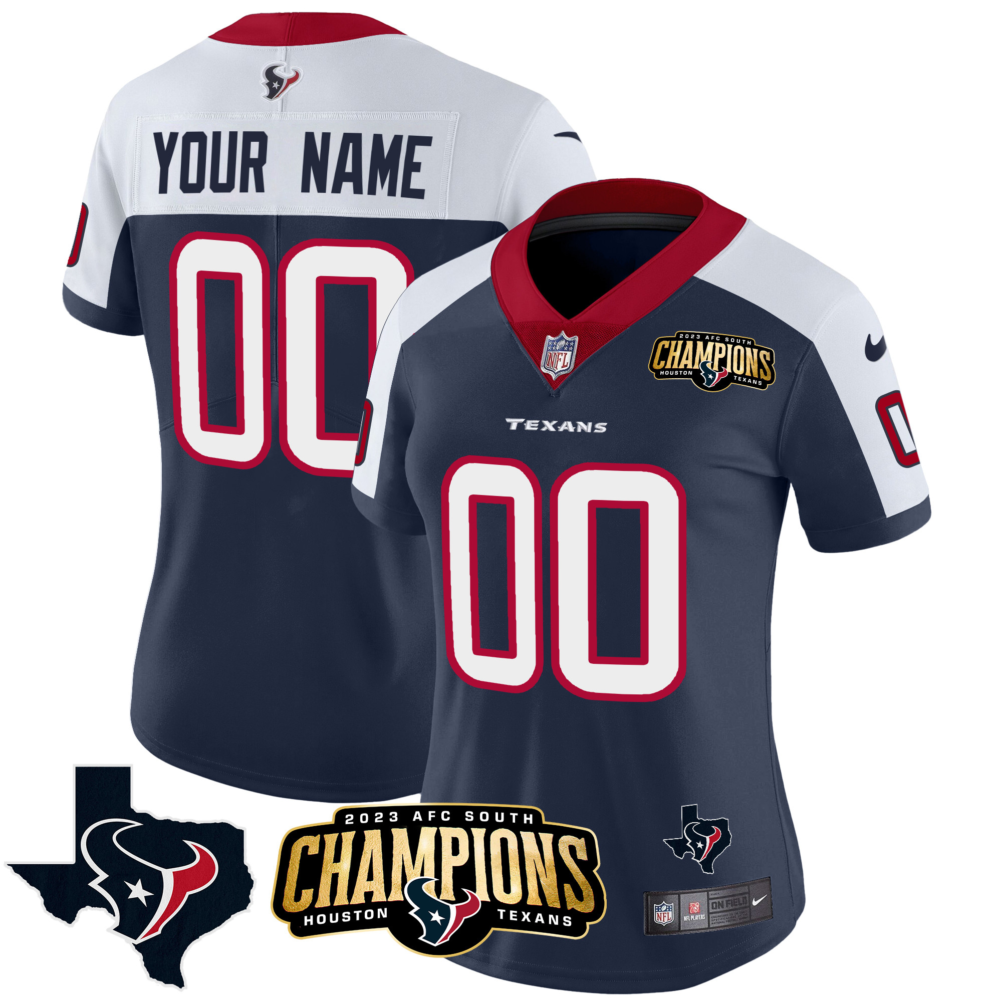Houston Texans 2023 AFC South Champions Patch Vapor Custom Alternate Jersey - All Stitched 
