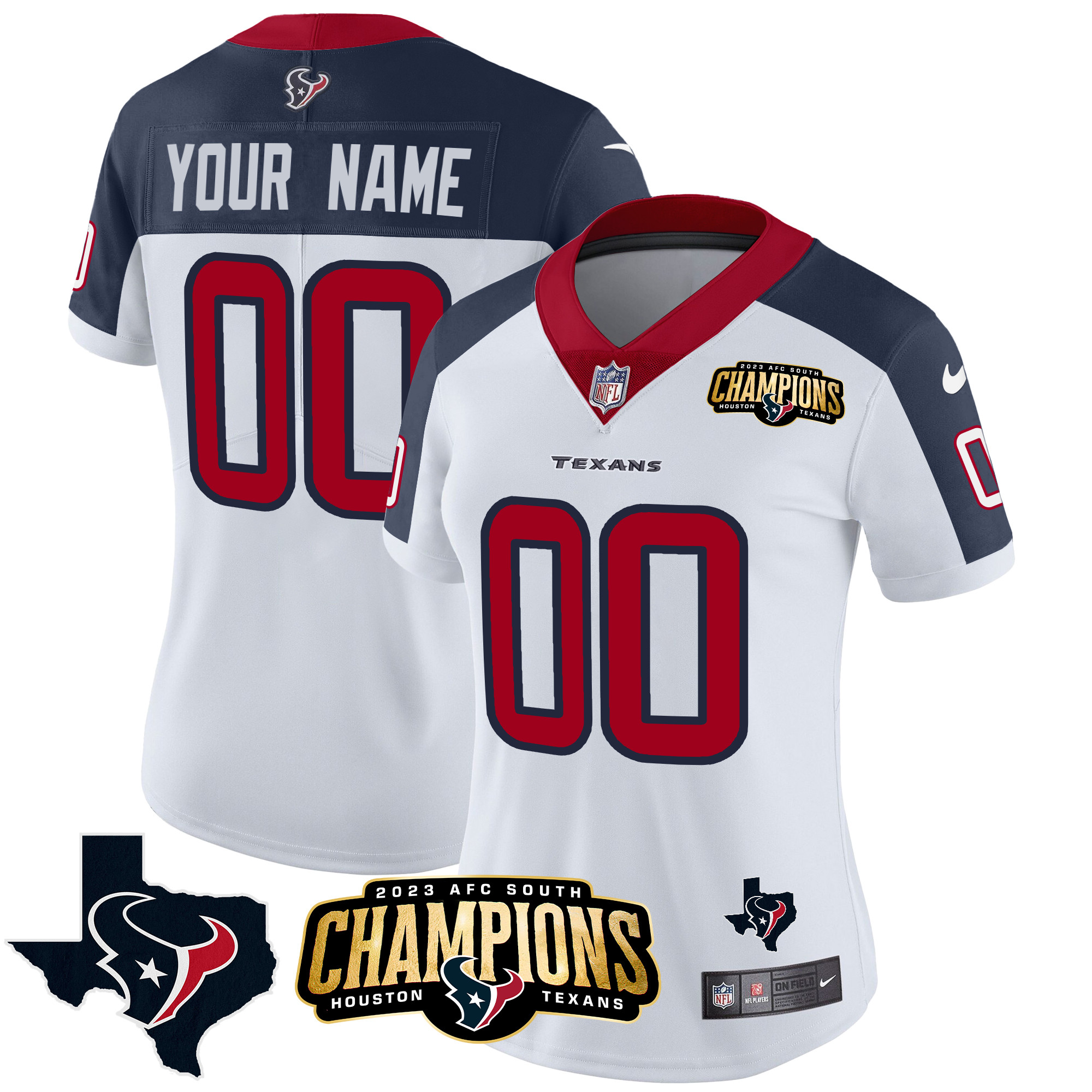 Houston Texans 2023 AFC South Champions Patch Vapor Custom Inverted Jersey - All Stitched 