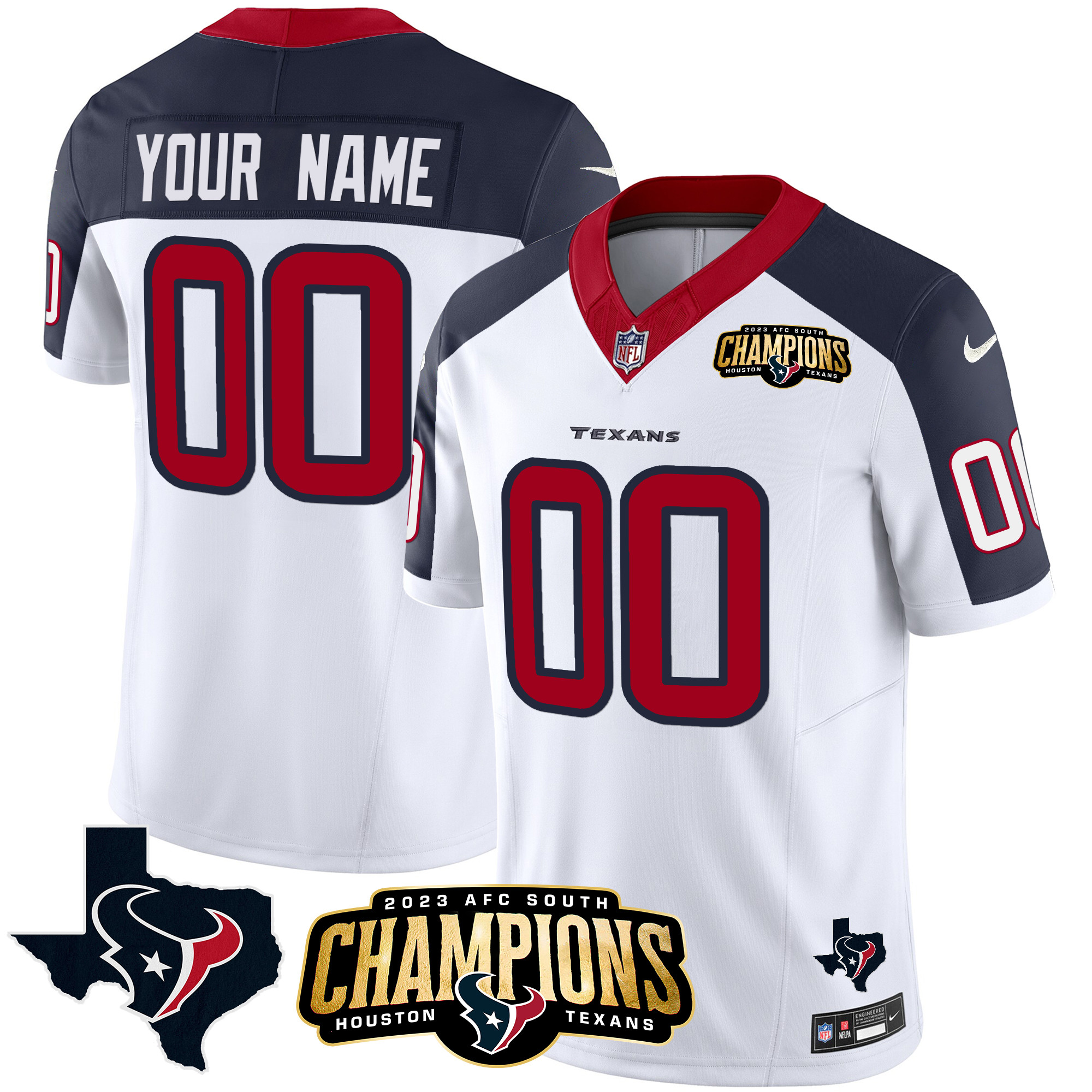 Houston Texans 2023 AFC South Champions Patch Vapor Custom Inverted Jersey - All Stitched 
