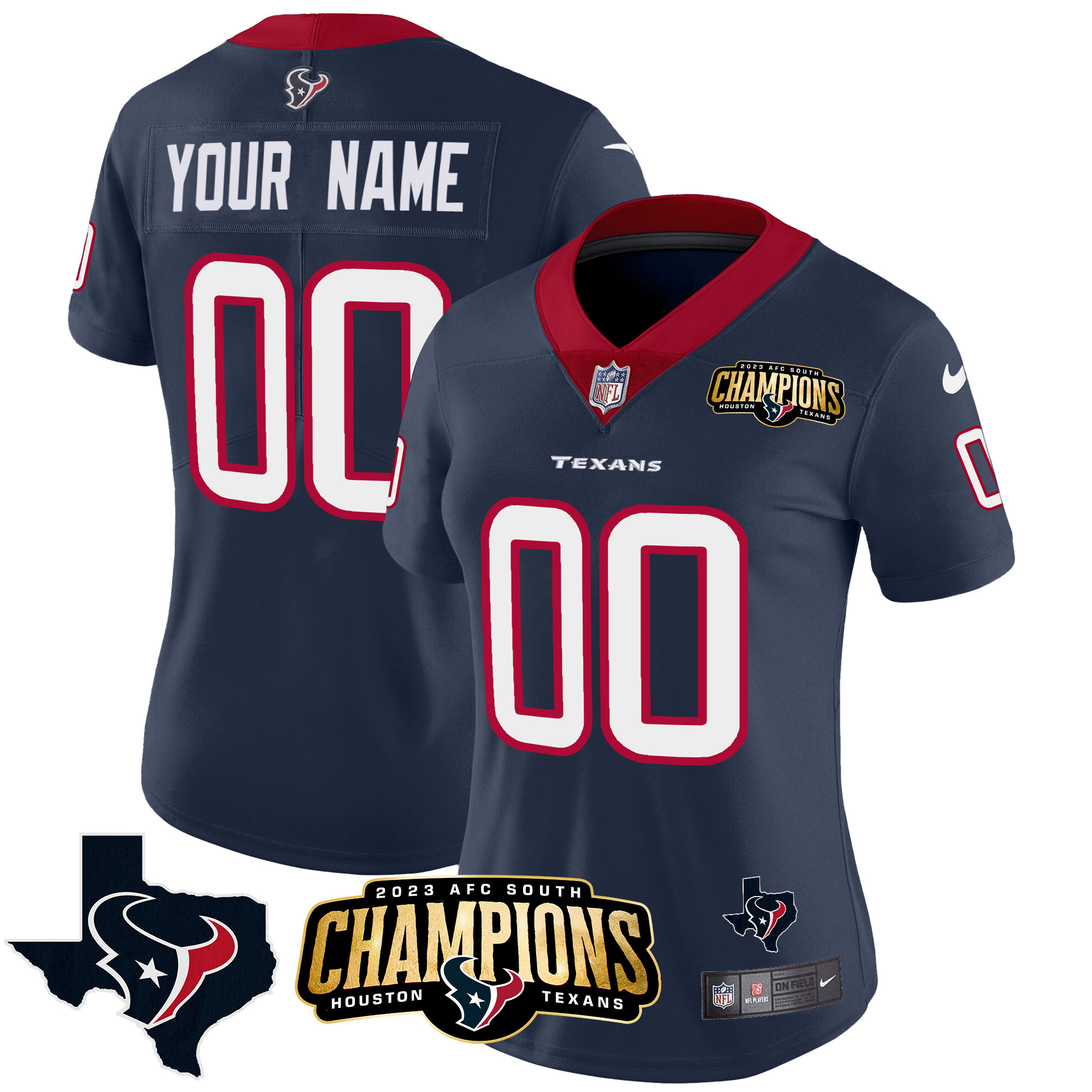 Houston Texans 2023 AFC South Champions Patch Vapor Custom Navy Jersey - All Stitched 