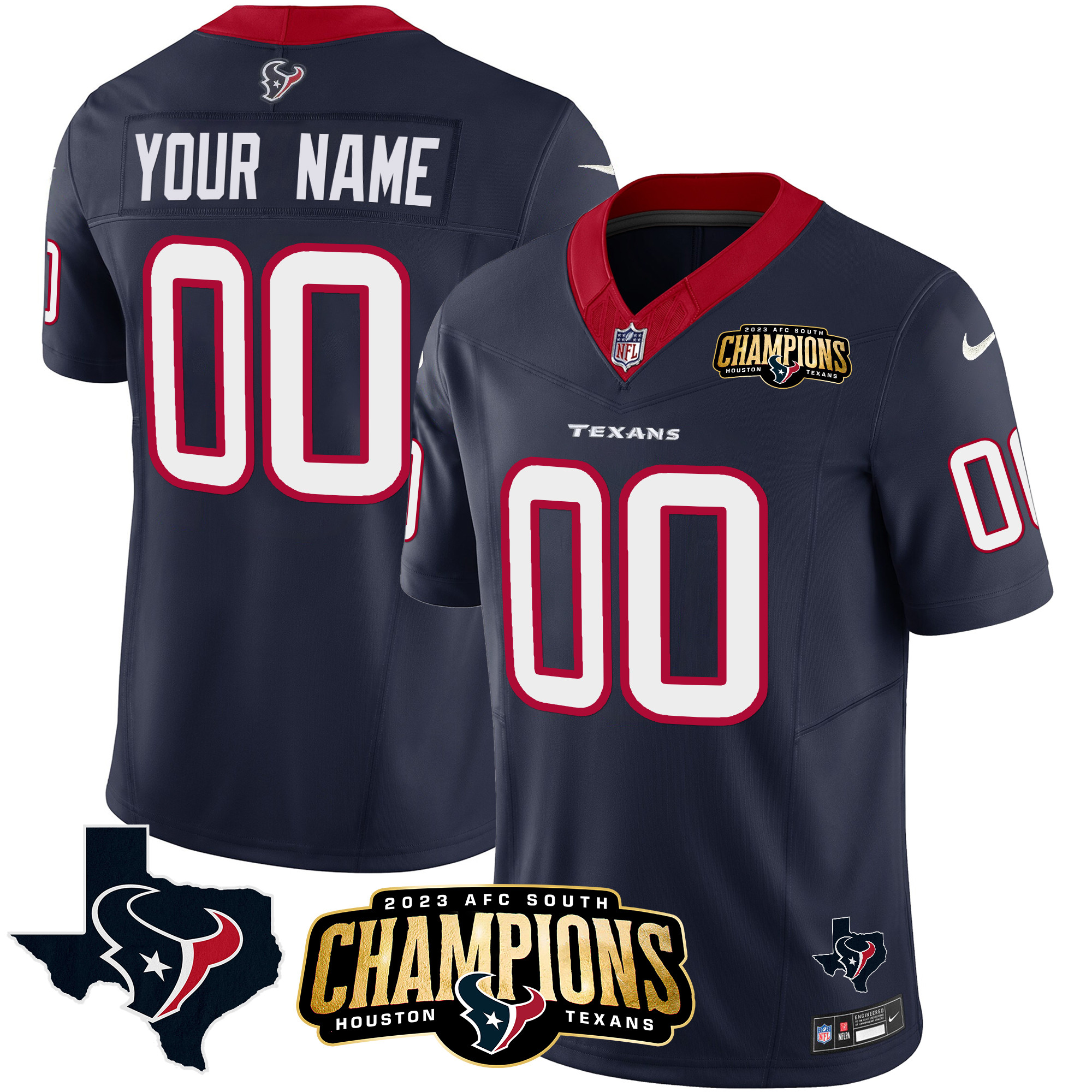 Houston Texans 2023 AFC South Champions Patch Vapor Custom Navy Jersey - All Stitched 