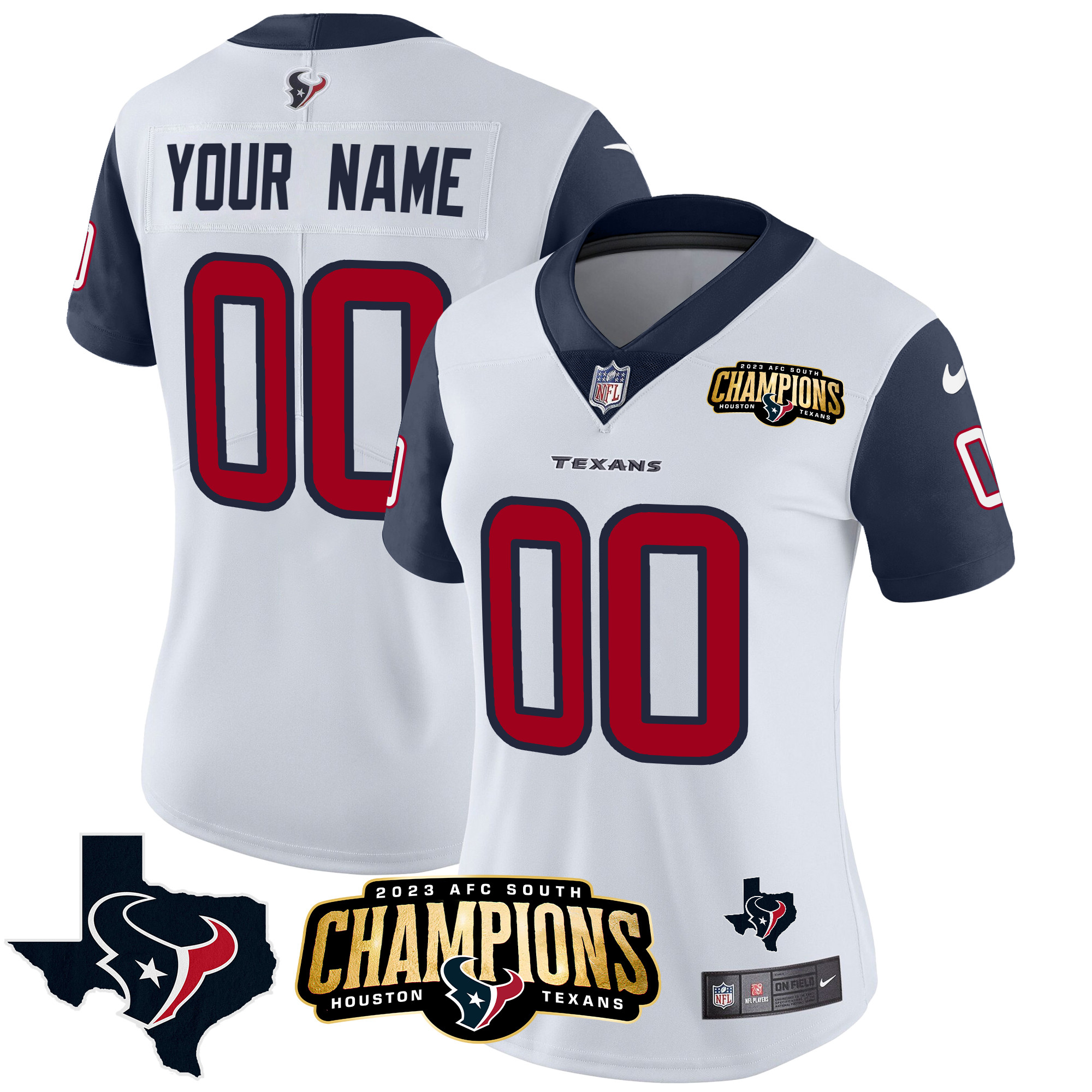 Houston Texans 2023 AFC South Champions Patch Vapor Custom Navy Sleeves Jersey - All Stitched 