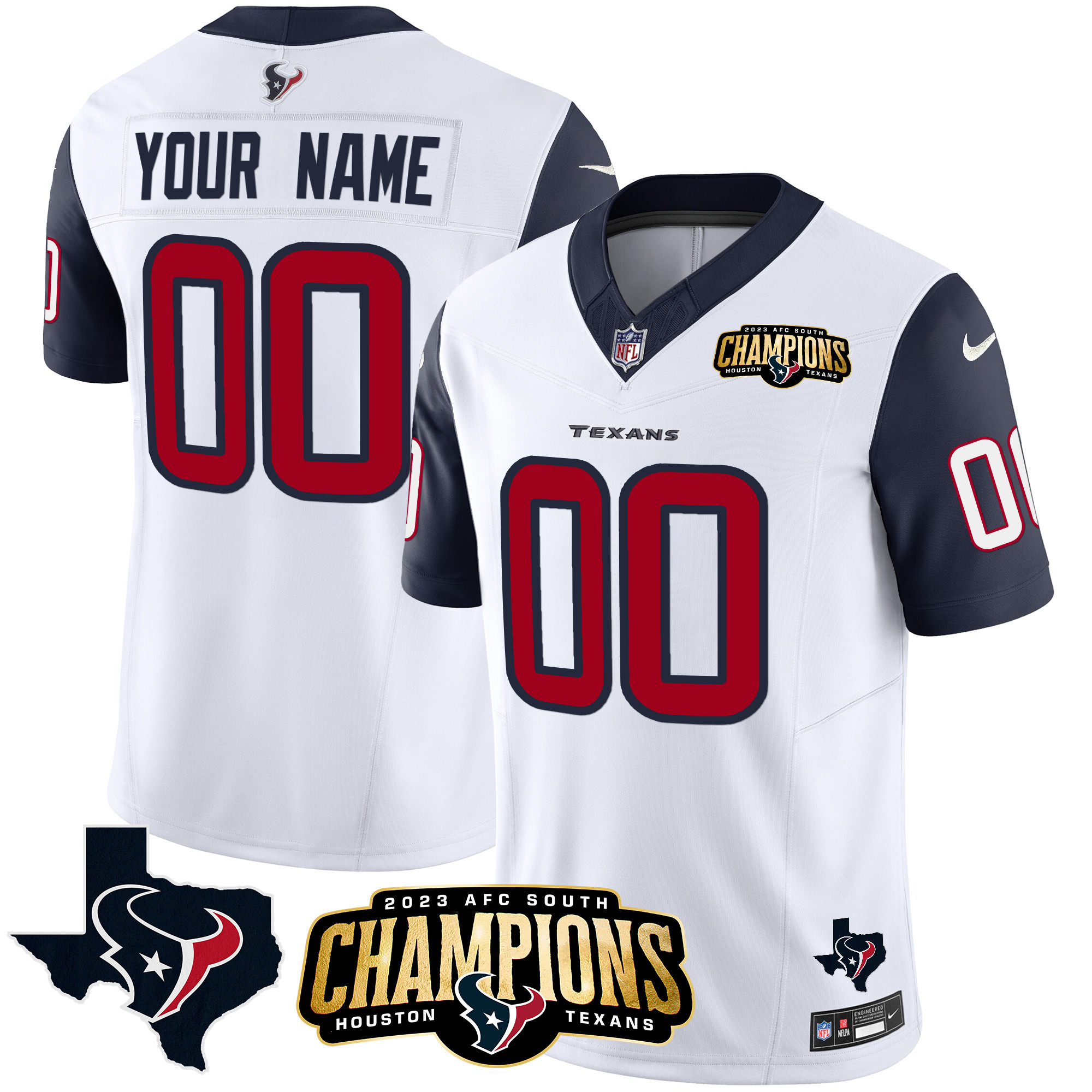 Houston Texans 2023 AFC South Champions Patch Vapor Custom Navy Sleeves Jersey - All Stitched 