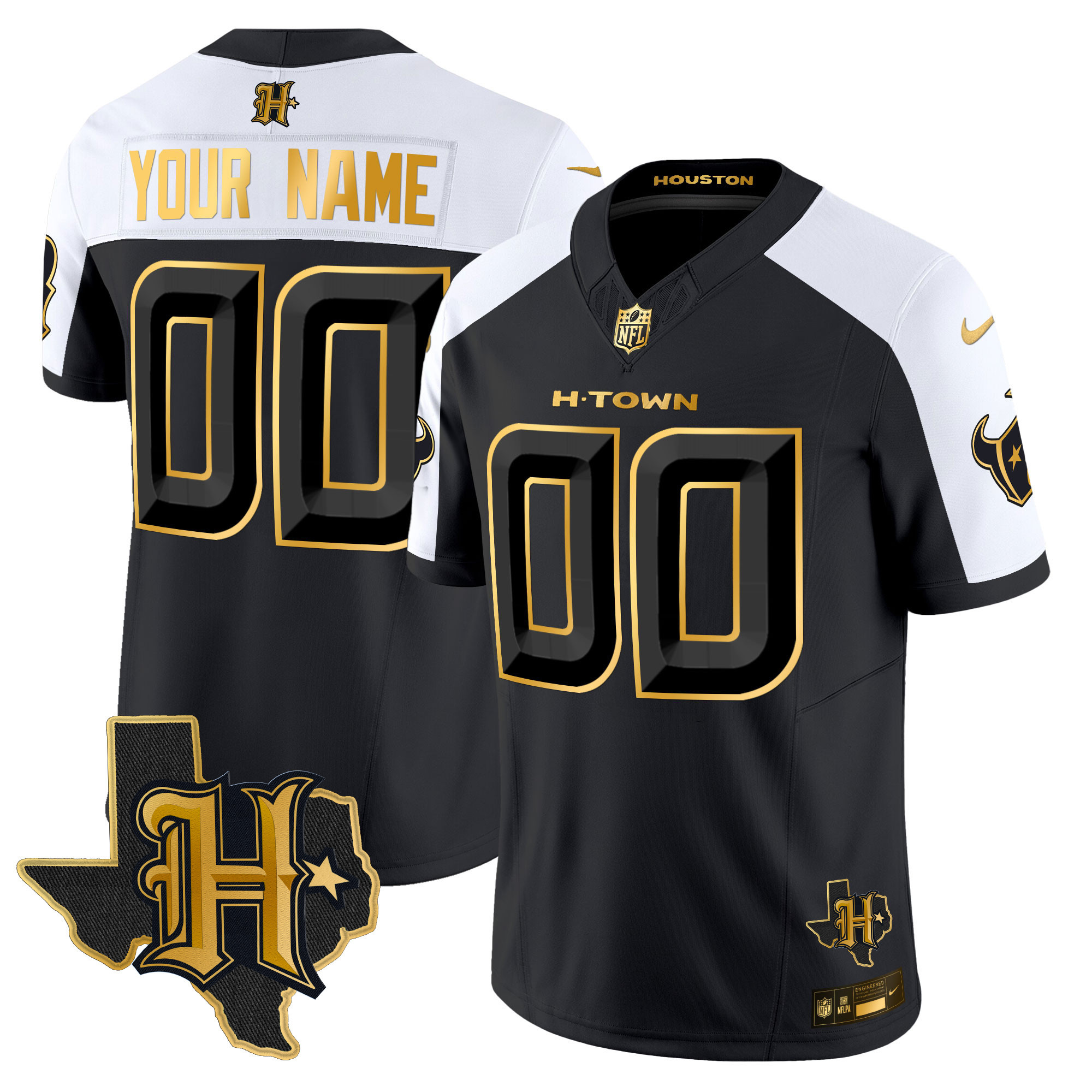 Houston Texans 2024 Texas Patch Gold Vapor Limited Custom Alternate Jersey - All Stitched 