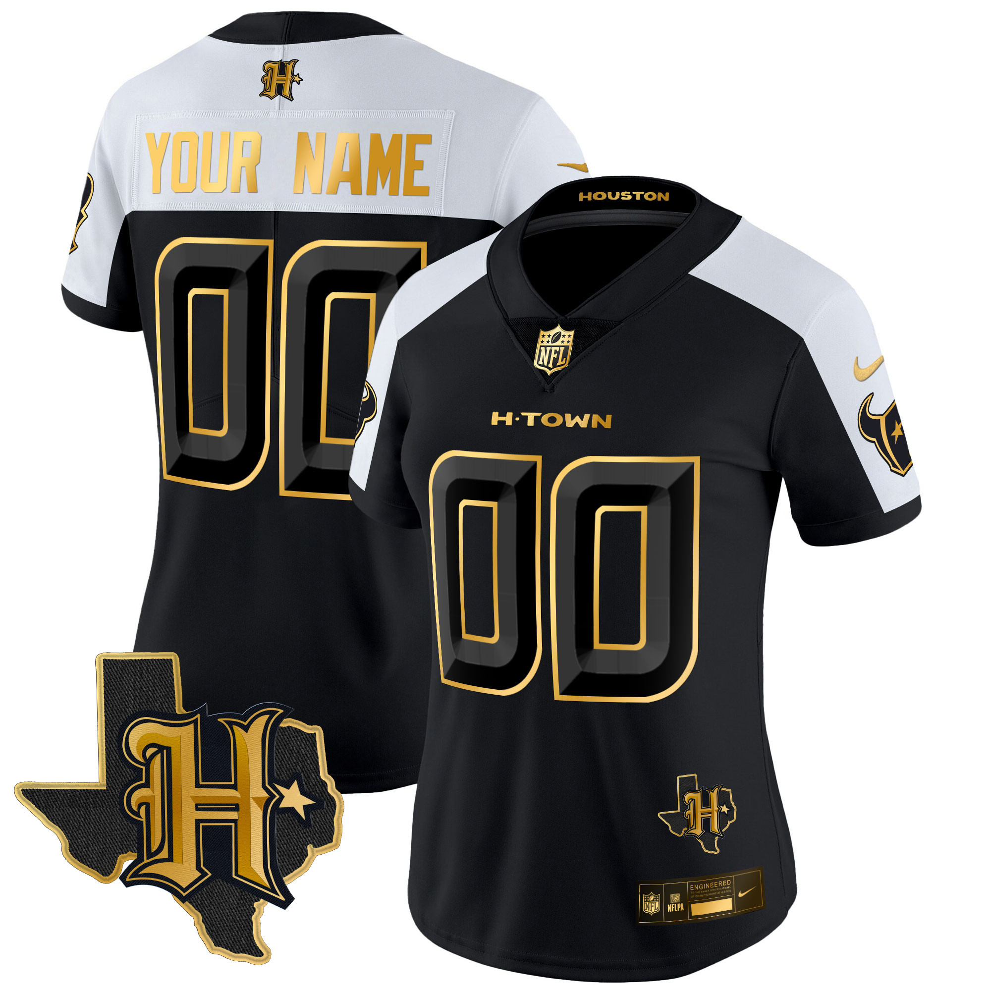 Houston Texans 2024 Texas Patch Gold Vapor Limited Custom Alternate Jersey - All Stitched 