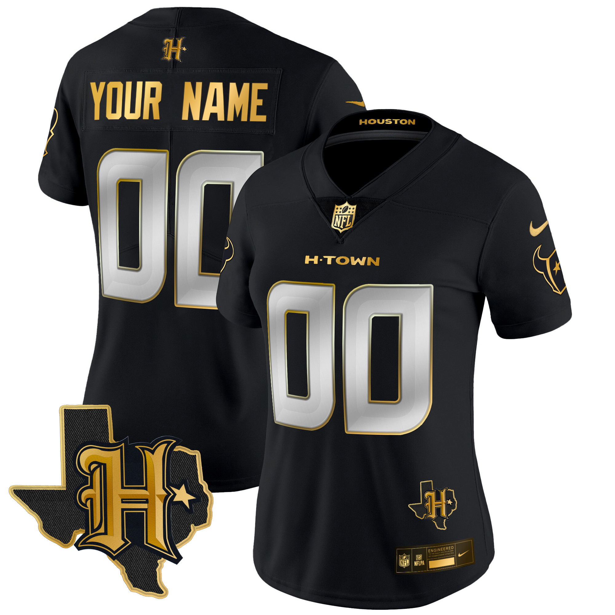 Houston Texans 2024 Texas Patch Gold Vapor Limited Custom Black Limited Jersey - All Stitched 