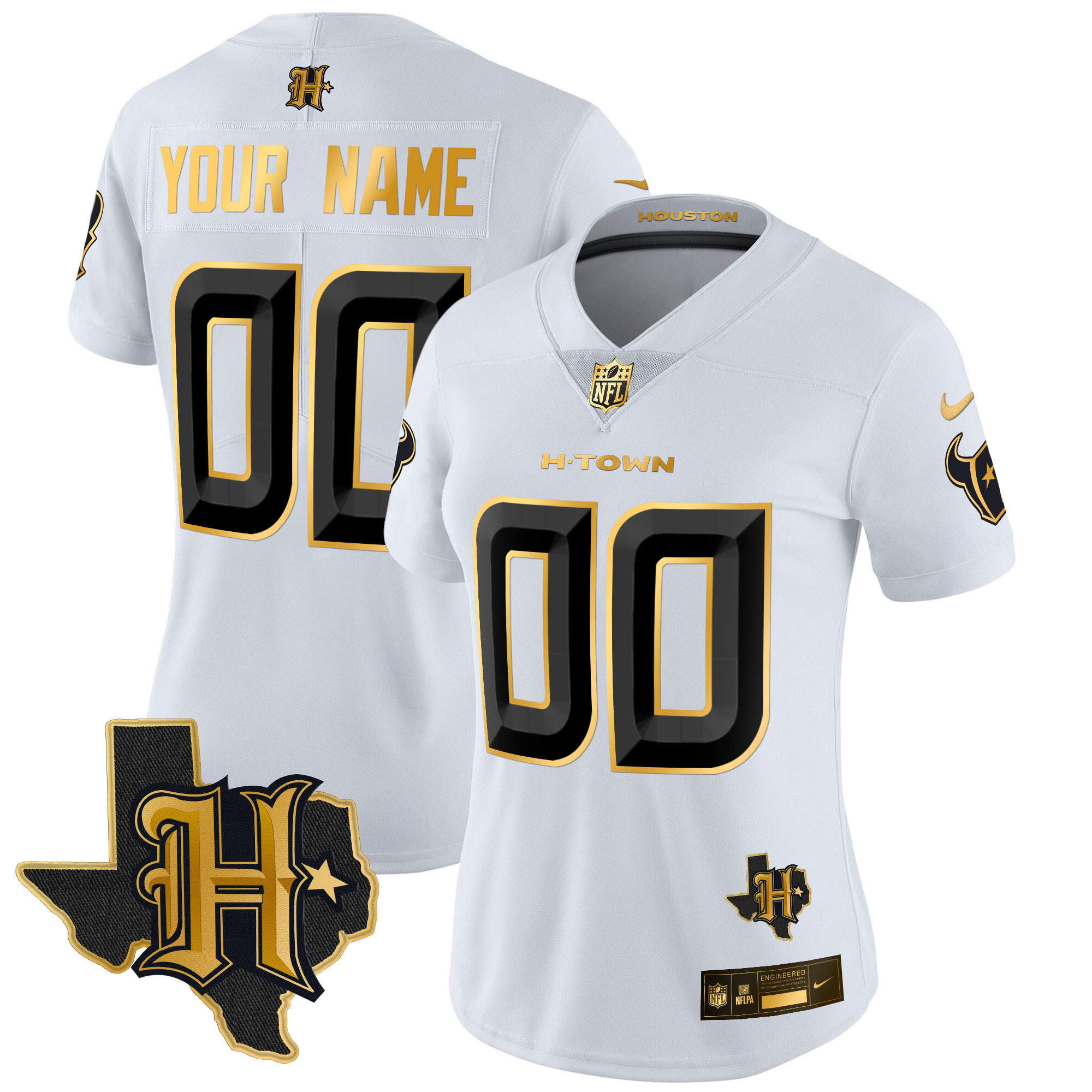 Houston Texans 2024 Texas Patch Gold Vapor Limited Custom White Gold Jersey - All Stitched 