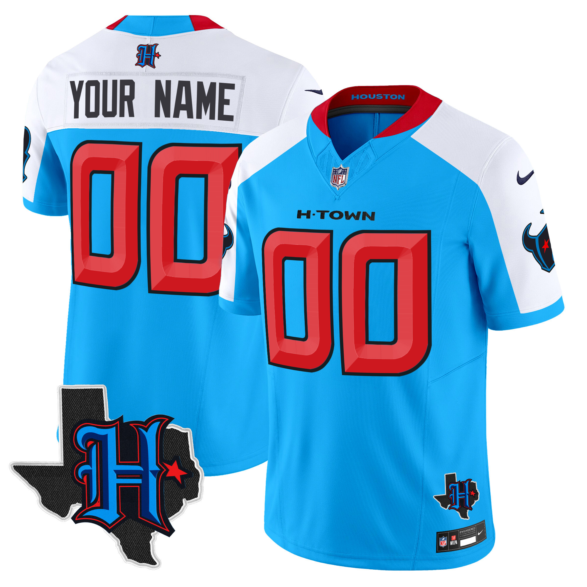 Houston Texans 2024 Texas Patch Vapor Limited Custom Blue Alternate Jersey - All Stitched 
