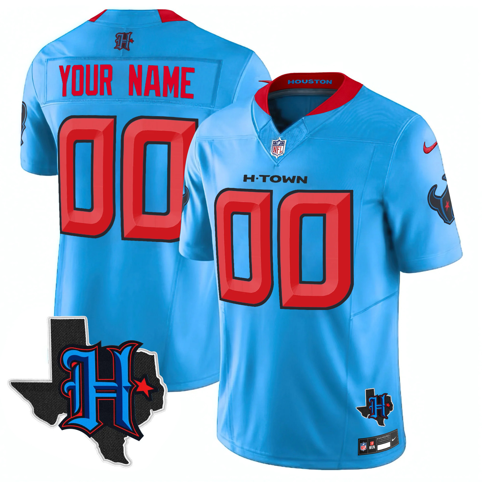 Houston Texans 2024 Texas Patch Vapor Limited Custom Blue Jersey - All Stitched 