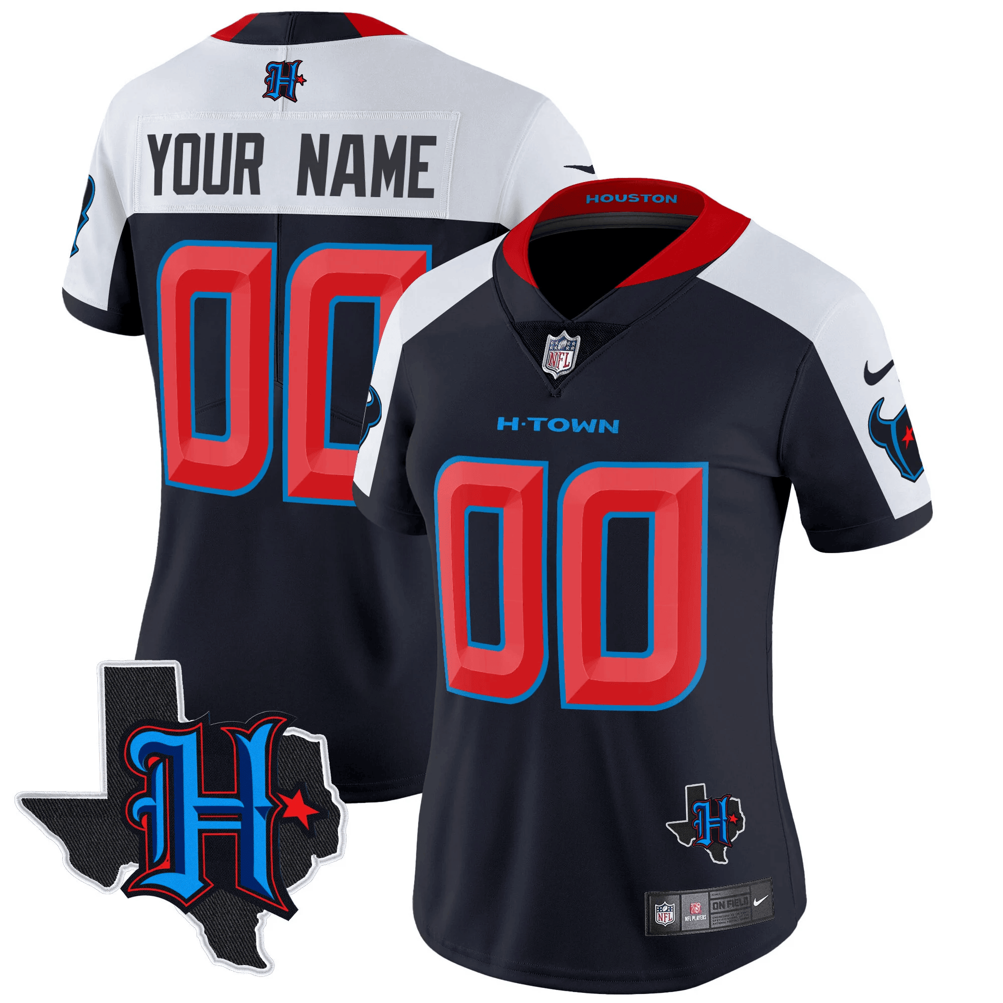 Houston Texans 2024 Texas Patch Vapor Limited Custom Navy Alternate Jersey - All Stitched 