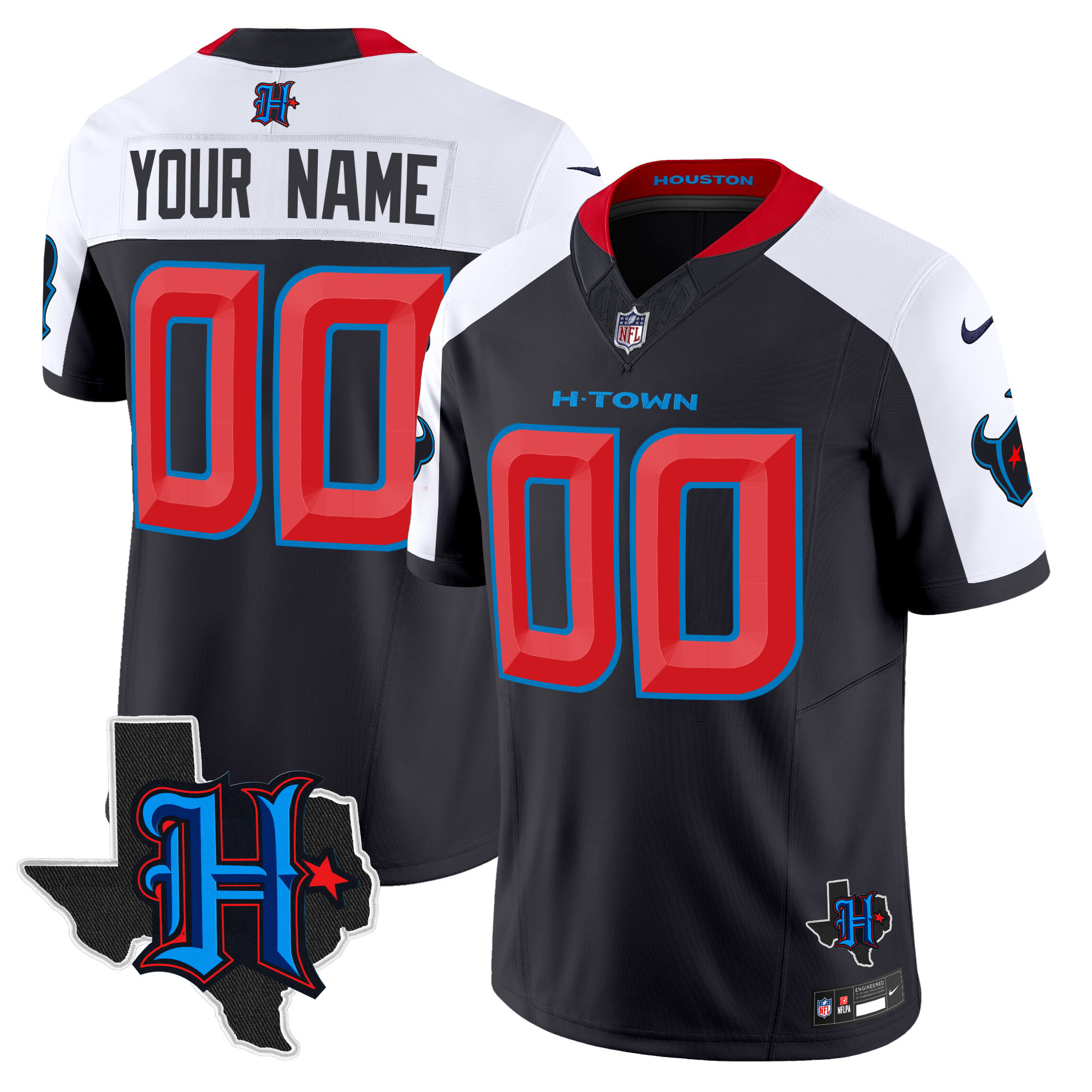 Houston Texans 2024 Texas Patch Vapor Limited Custom Navy Alternate Jersey - All Stitched 