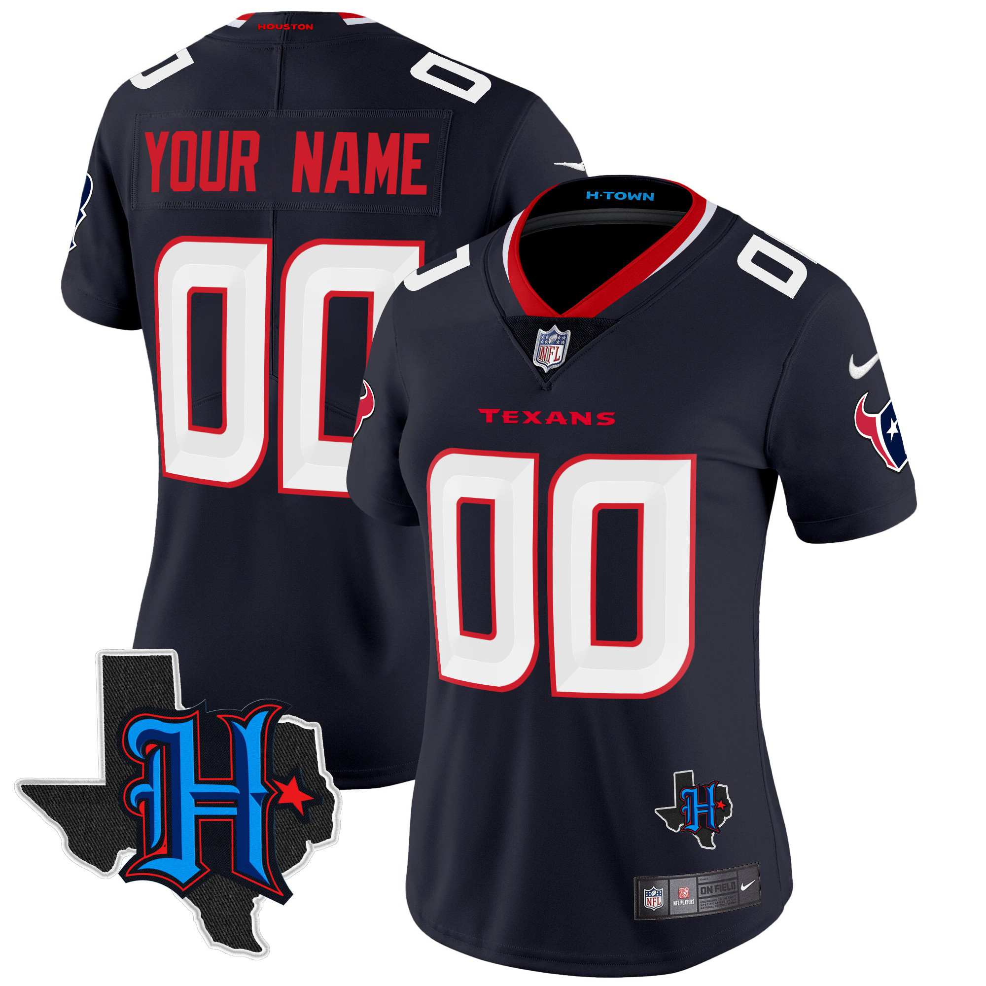 Houston Texans 2024 Texas Patch Vapor Limited Custom Navy Jersey - All Stitched 